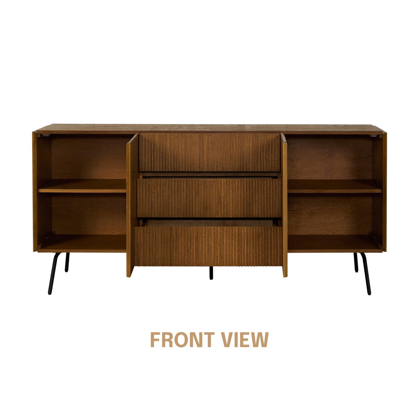 NTC Veil Large Sideboard with 2 Doors and 3 Drawers, Buffet Cabinet with Vertical Groove Design and Metal Legs, Storage Cabinet for Living Room, and Entryway, Effortless Assembly - Rustic Oak