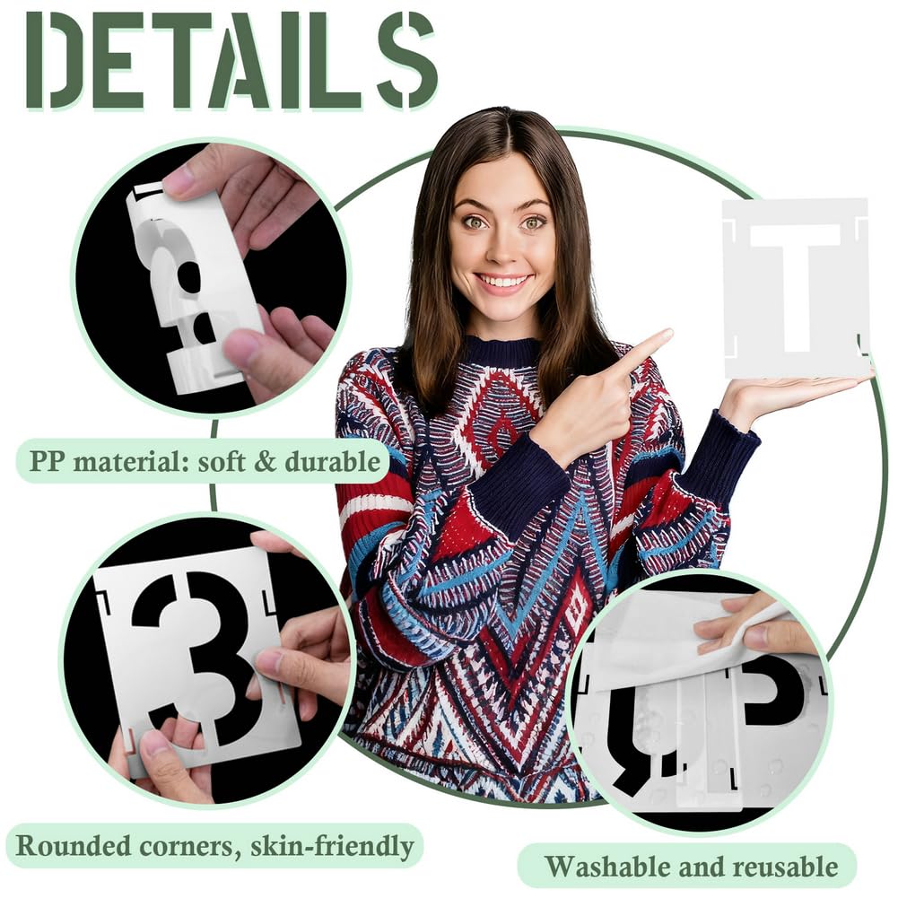 4 Inch 42 Pcs Reusable Letter Number Symbol Stencils, Plastic Painting Templates for Wood Wall Fabric Rock Chalkboard Signage School Door Porch DIY Art Craft Decoration Projects