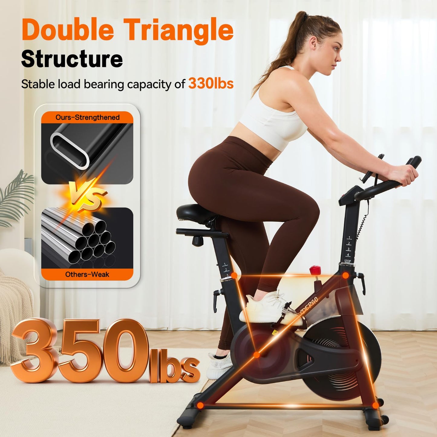 HXD-ERGO Exercise Bike, Magnetic Resistance Indoor Bike, Stationary Bike for Home with Silent Belt Drive, Adjustable Resistance, App Compatible Cycling Bike with LCD Monitor, 350lbs Capacity Workout Bike