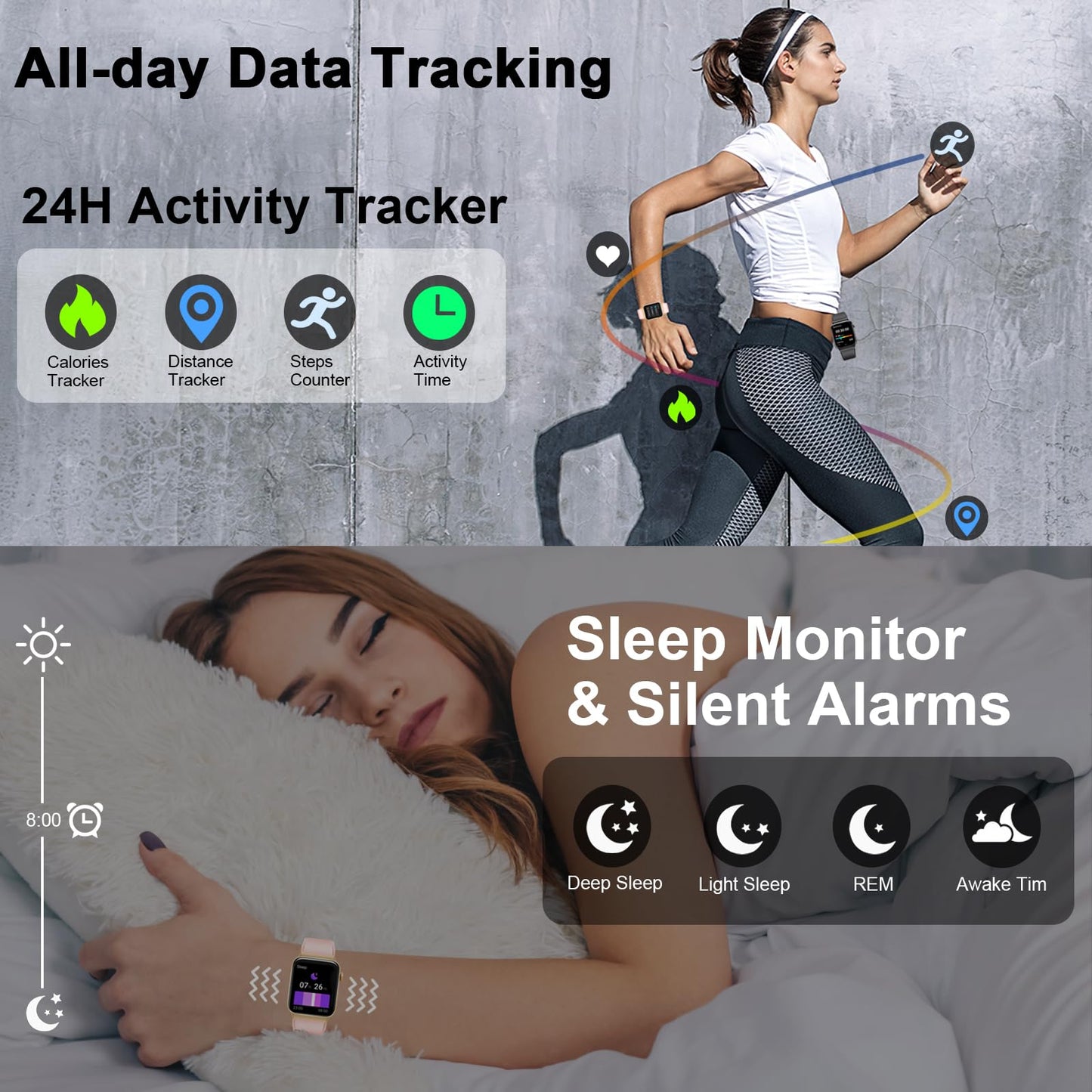 Smart Watch for Men Women(Answer/Make Call), 1.85" Smartwatch 113 Sports Modes Fitness Tracker with Heart Rate Sleep Blood Oxygen Monitor Pedometer, IP68 Waterproof Fitness Watch for Android iOS[2024]