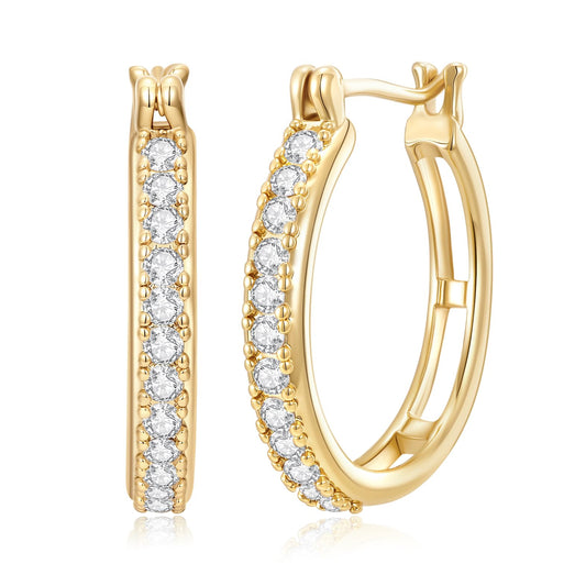 14K Gold Hoop Earrings for Women Small Trendy Womens Gold Hoops Earring with Cubic Zirconia Hypoallergenic 14mm