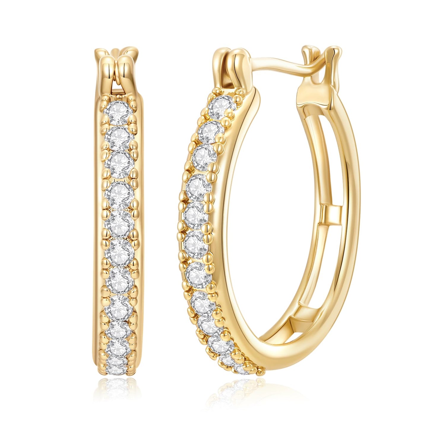 14K Gold Earrings for Women Small 14K Gold Hoop Earrings Trendy 30mm Womens Gold Huggie Earring with Cubic Zirconia Hypoallergenic