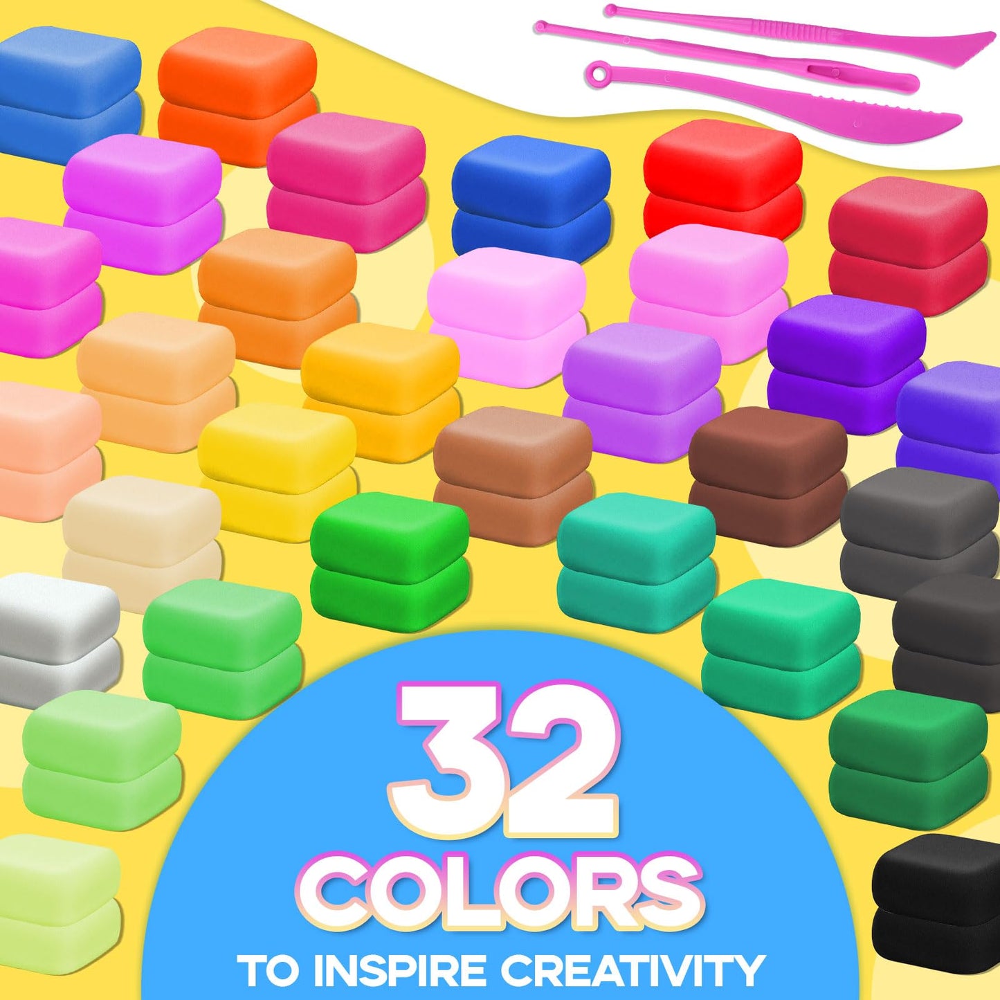 MuseLuxe Air Dry Clay - 64 Pack Modeling Clay Kit with 3 Sculpting Tools,Safe & Non-Toxic,DIY Magic Toys Gifts for Boys,Girls,Kids - 32 Colors