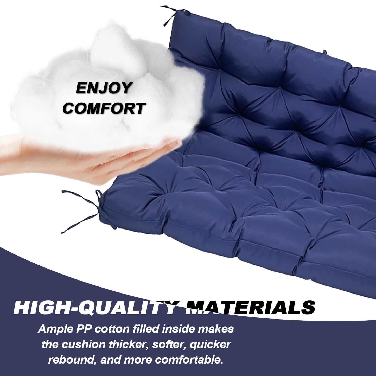GRUYWC Porch Replacement Swing Cushions for Outdoor: 2-3 Seater Garden Waterproof Patio Bench Cushion with Ties - 4" Thick Swing Chair Cushion for Backyard Furniture Loveseat