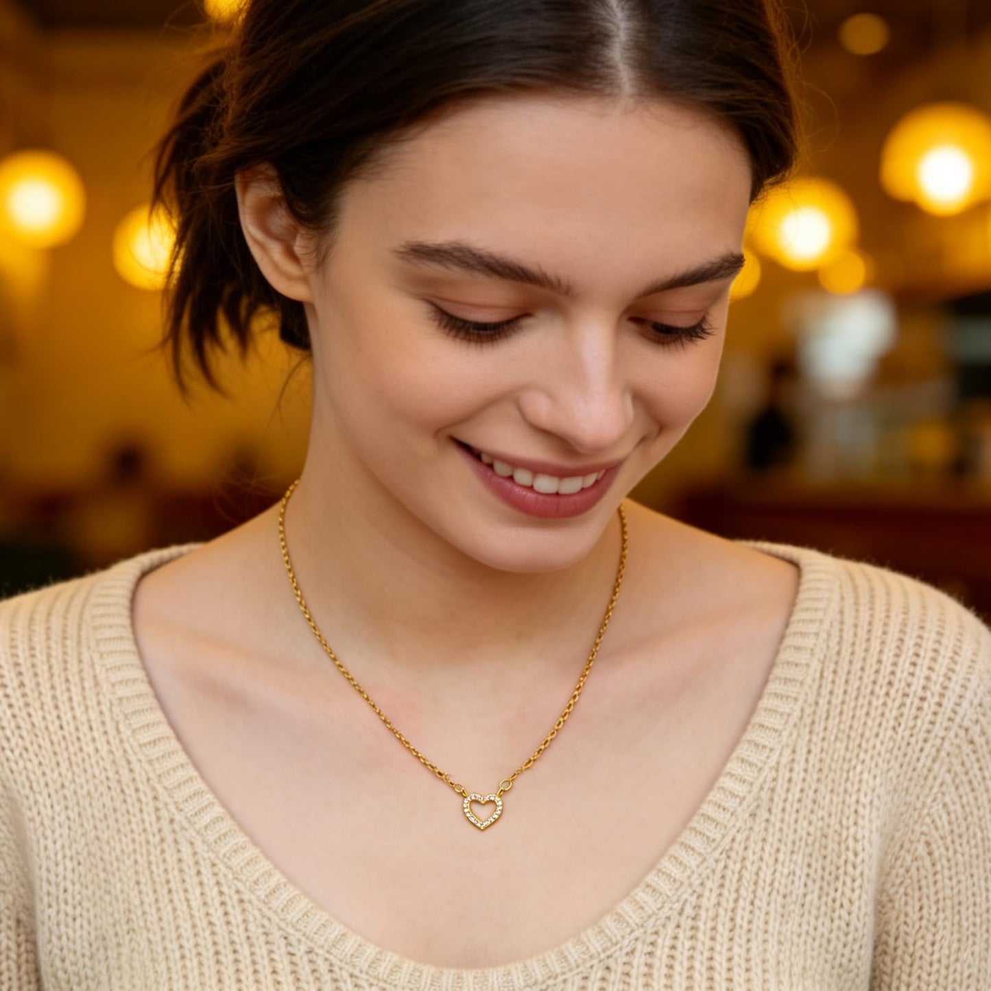 MAIKERDER 14K Gold Plated Cubic Zirconia Heart Necklace Cute Dainty Love Pendant Necklaces for Women Non Tarnish 17 Inches