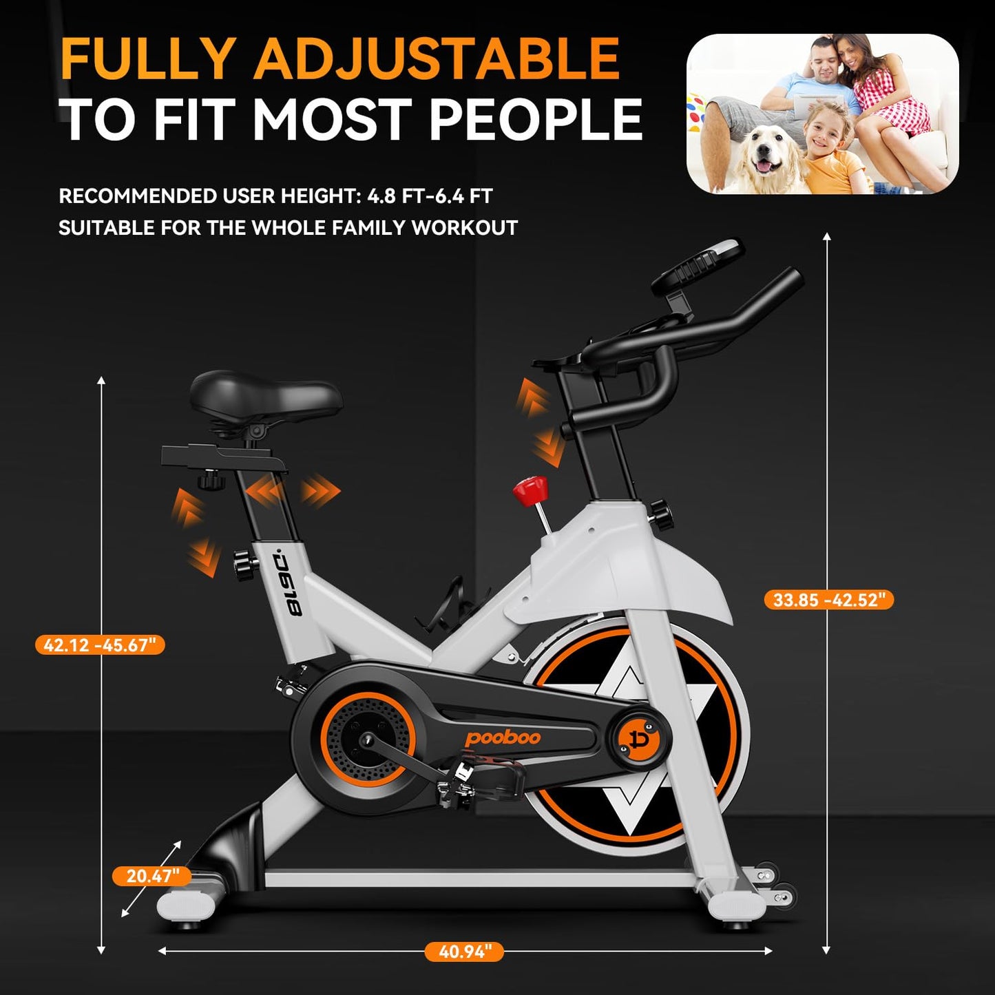 POOBOO Exercise Bike, Stationary Bike for Home Gym w/Built-in Bluetooth, Magnetic Resistance Indoor Cycling Bike w/Comfortable Seat Cushion & Tablet Mount, Silent Belt Drive Indoor Bike for Cardio
