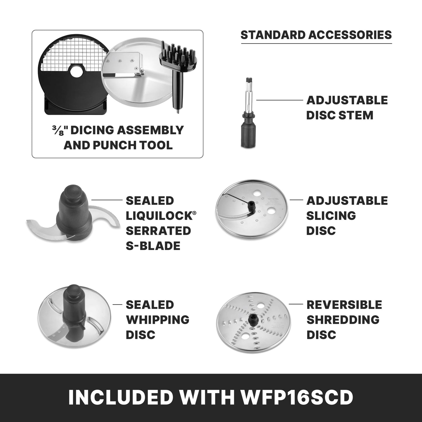 Waring Commercial WFP16SCD 4 Quart Continuous Feed Food Processor, 2 HP Motor, Extra Large Feed Tube, Patented LiquiLock Seal Bowl System, Includes 4 Quart Clear Cutter/Mixer Bowl, Dicing, Shredding, Slicing, Whipping Disc and a Standard S blade for Chopp