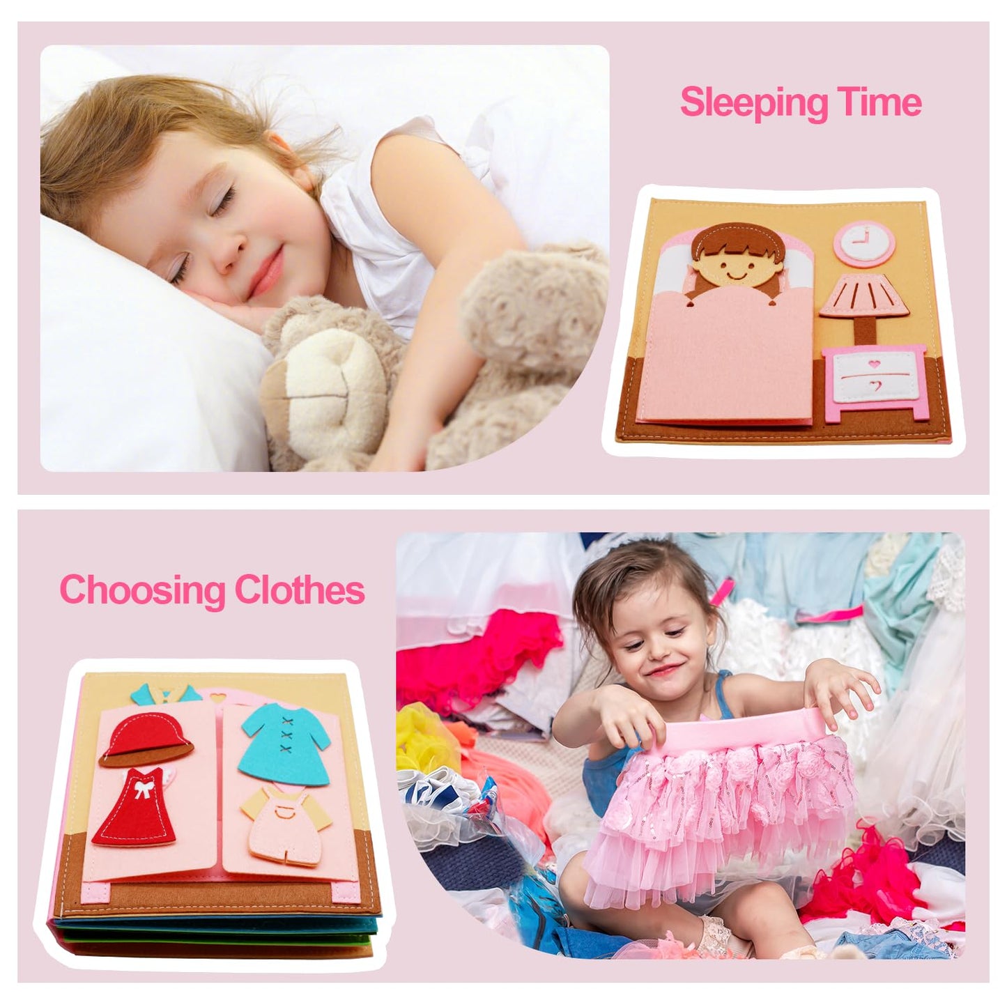 BizyKoady Montessori Felt Busy Book Toddlers Quiet Book Preschool Early Learning Educational Travel Toys for Kids Age 2 3 4 5 6 Years Travel Essentials Daily House Learning Activities Girls