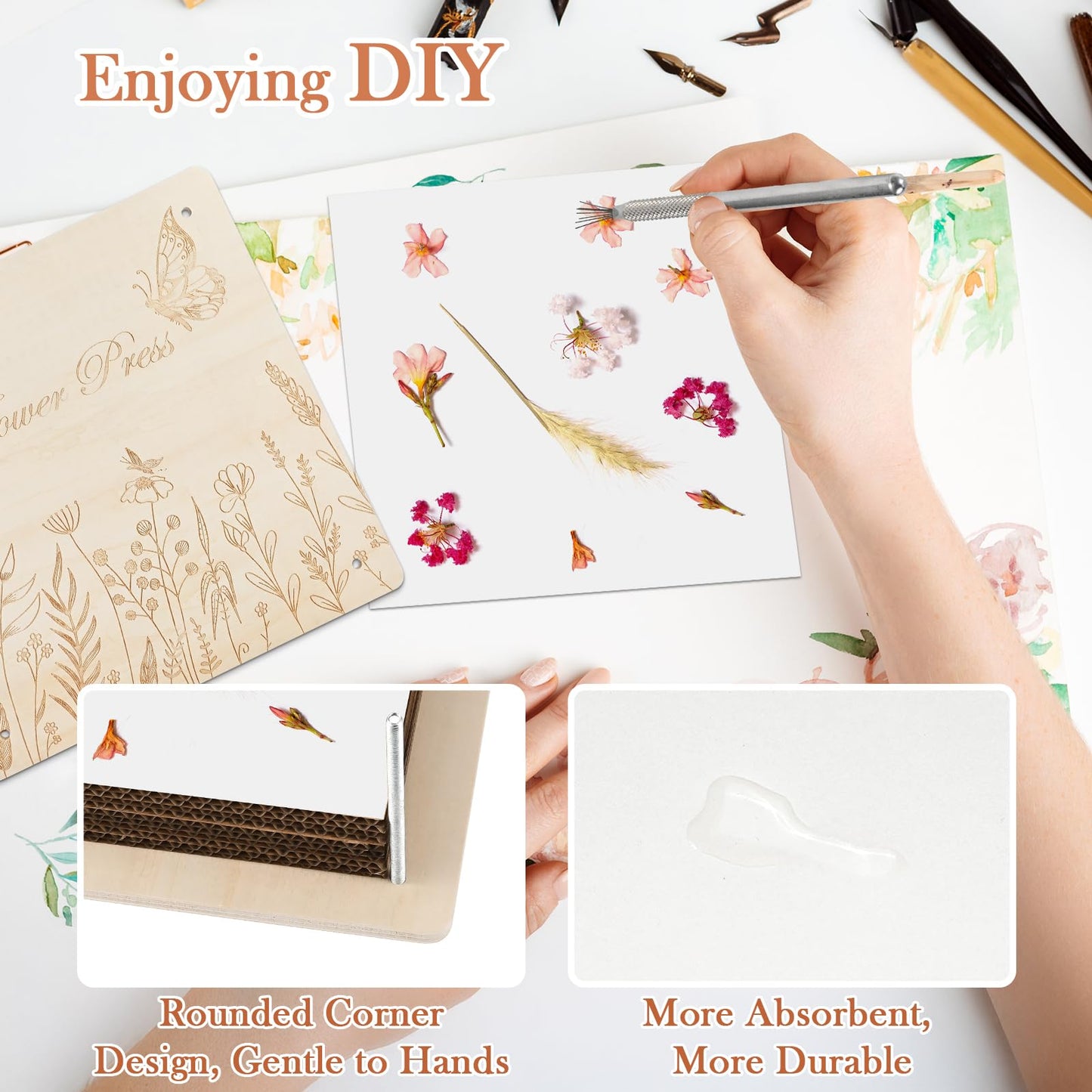 GOLDGE Extra Large 11”x11” Flower Press - 10-Layer Wooden Press for DIY Flower Preservation with Storage Bag, Adult Craft Kit