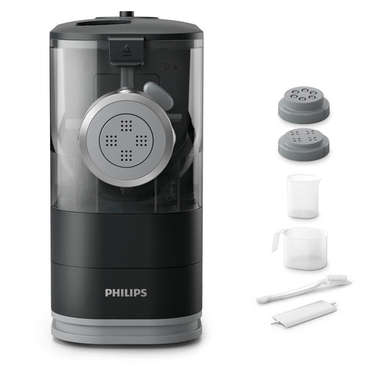Philips Kitchen Appliances Compact Pasta and Noodle Maker, Viva Collection, Comes with 3 Default Classic Pasta Shaping Discs, Fully Automatic, Recipe Book, Small, Black (HR2371/05)