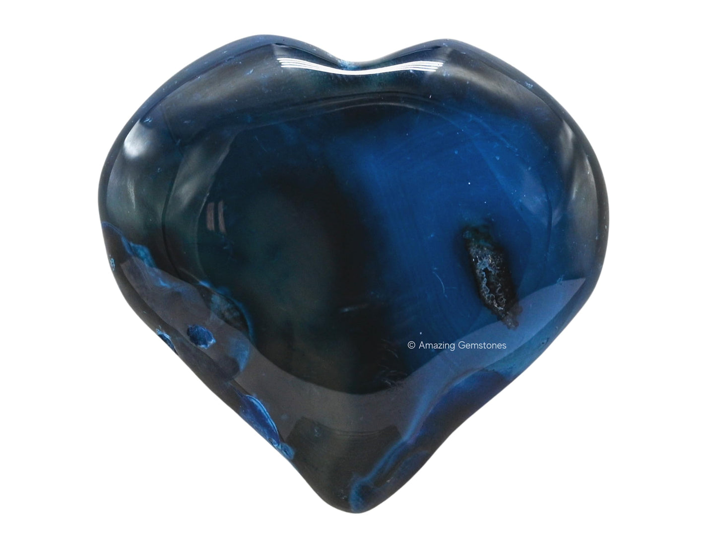 Amazing Gemstone Blue Onyx Agate Crystal Heart Palm Stone - Pocket Massage Worry Stone for Natural Body Chakra Balancing, Reiki Healing and Crystal Grid