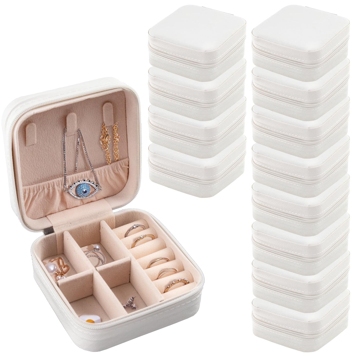 QUYLIXX 12 Pcs Mini Travel Jewelry Case Bridesmaid Proposal Gift Boxes Small Jewelry Organizer PU Leather Earring Organizer Box Bulk Travel Accessories Portable Travel Jewelry Holder