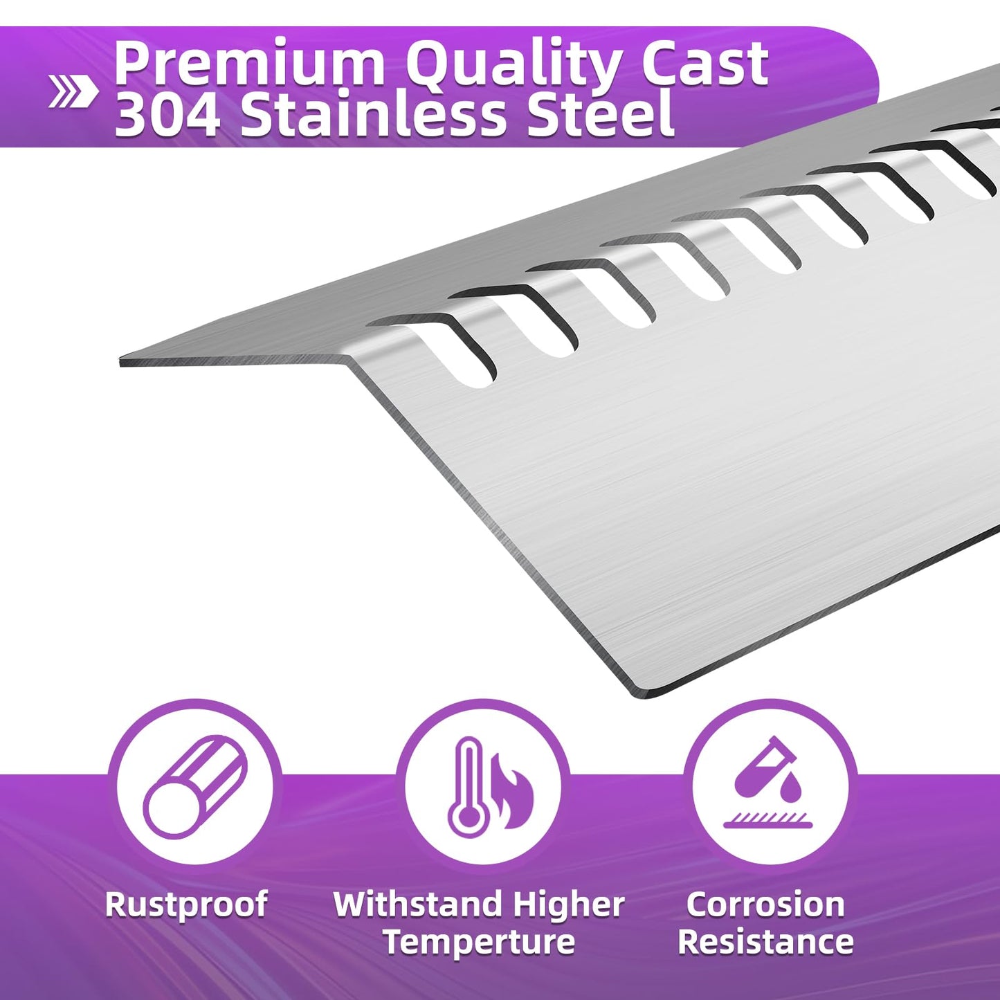 Dictirdy Grill Replacement Parts Cast Stainless Steel 4 pcs 16631 Flavorizer Bars 3 pcs 16520 Heat Plate and 4 pcs 16516 Burners for Bull Angus Grill Blaze Lion Cal Flame Tamer Gas Grill