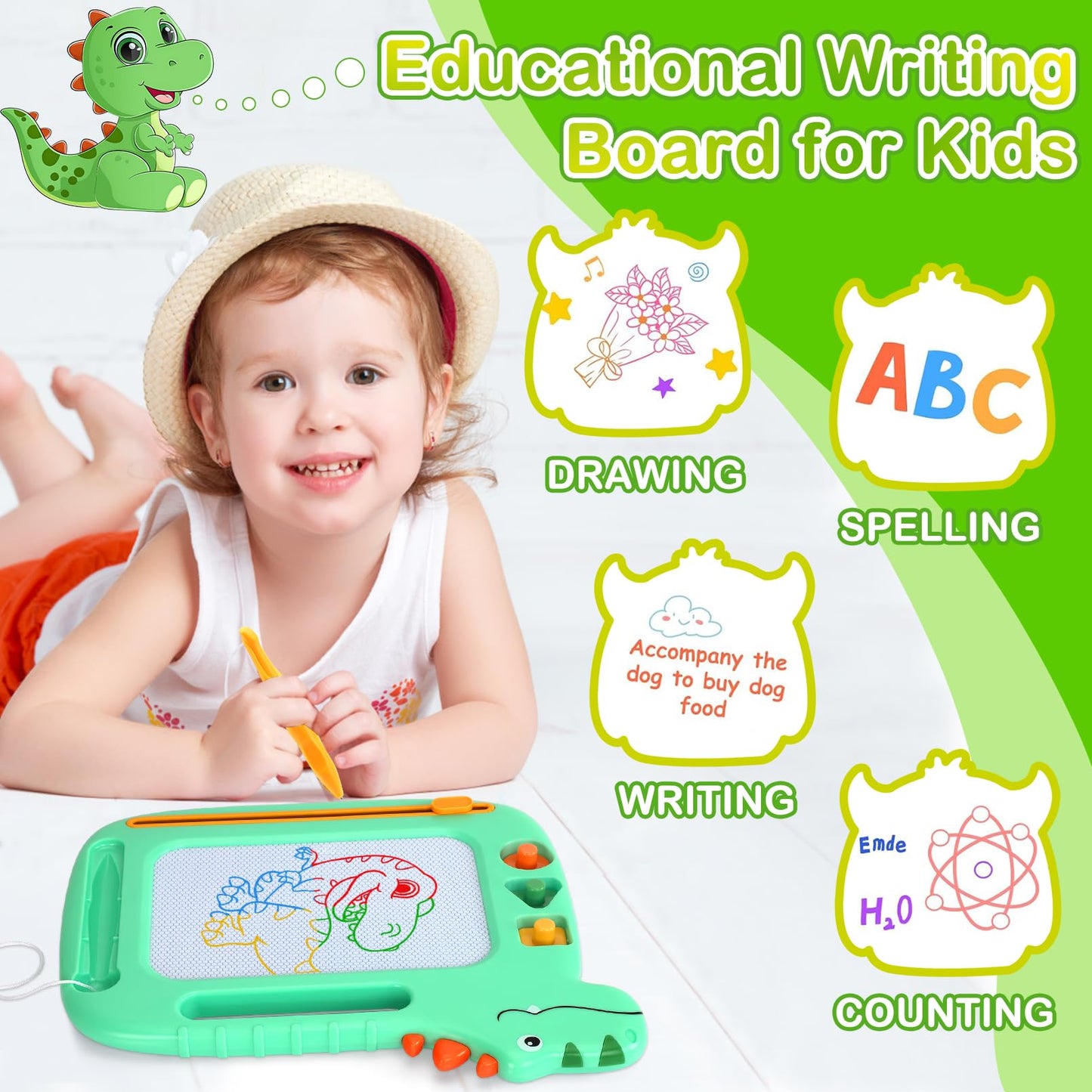 Toddler Toys 2-3, Dinosaur Magnetic Drawing Board Toys for 1 2 3 Year Old Boy Girls,Colorful Magna Sturdy Doodle Board Kids Toy, Etch Sketch Educational Toy for Toddlers 1-3 Christmas Birthday Gifts