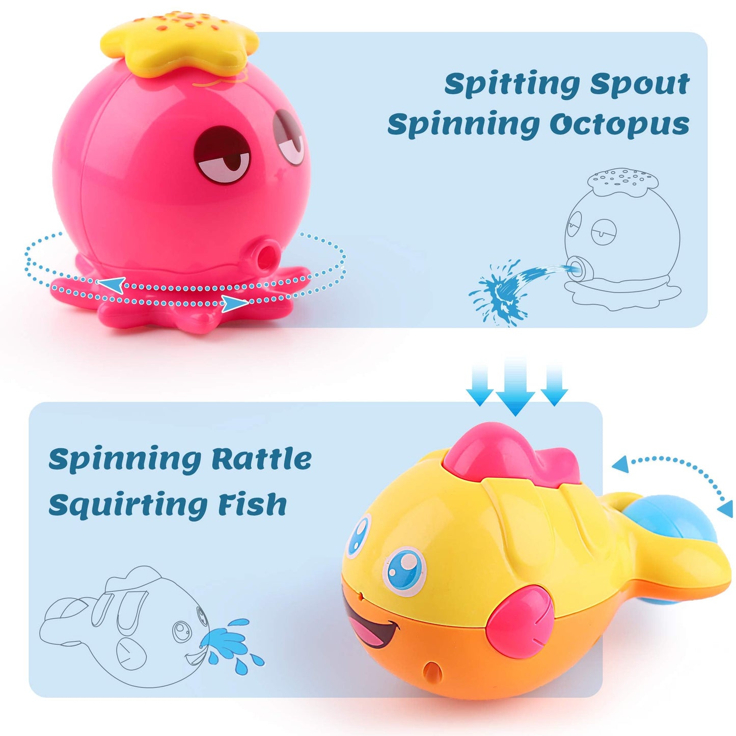 iPlay,iLearn Baby Bath Toys w/ Organizer, Infant Bathtub Shower Toy, Wind up Turtle, Water Squirt Octopus, Stacking Cup for Tub Pool, Birthday Gift 6 9 12 18 Month 1 2 3 Year Old Toddler Girl Boy Kid