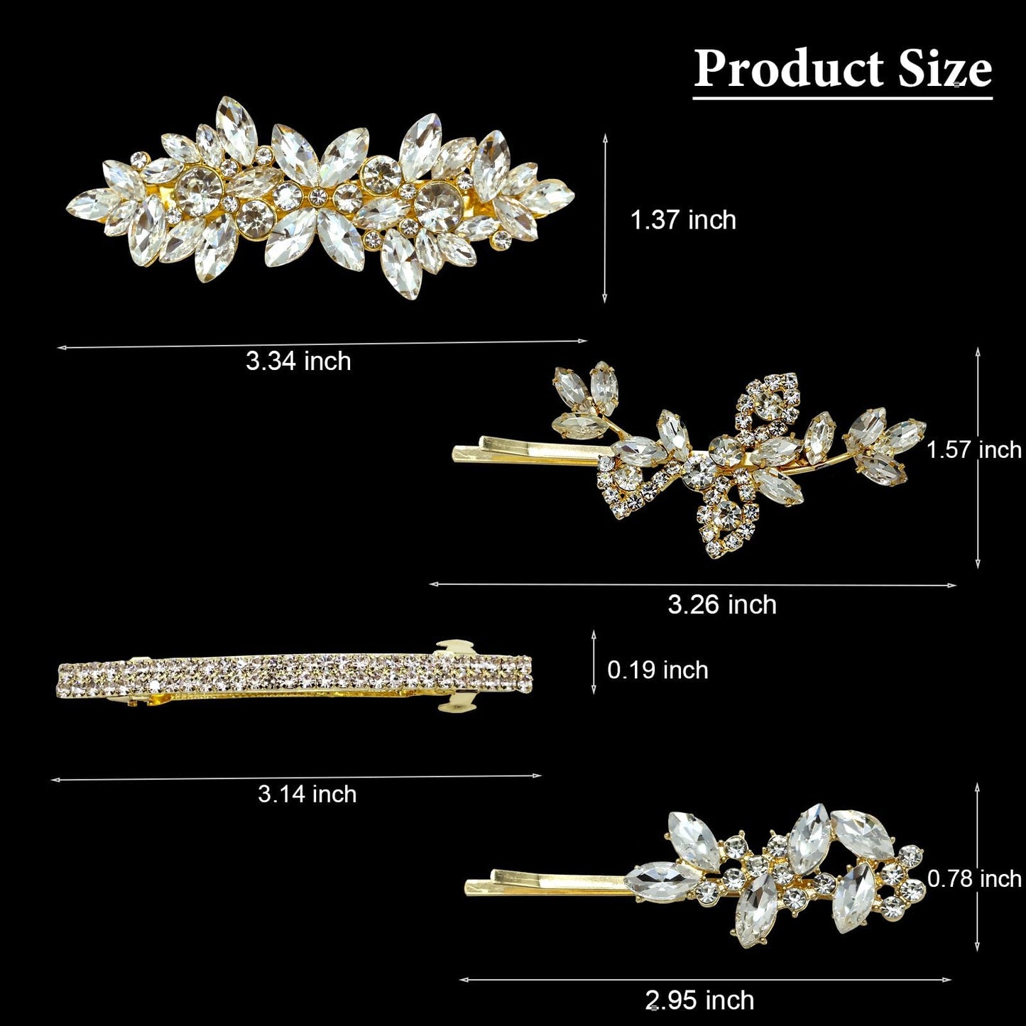4 Pieces Rhinestone Hair Clips Gold Leaf Wedding Hair Pins Crystal Bobby Pins Gold Bridal Hairpin Barrette for Brides Bridesmaids Flower Girls