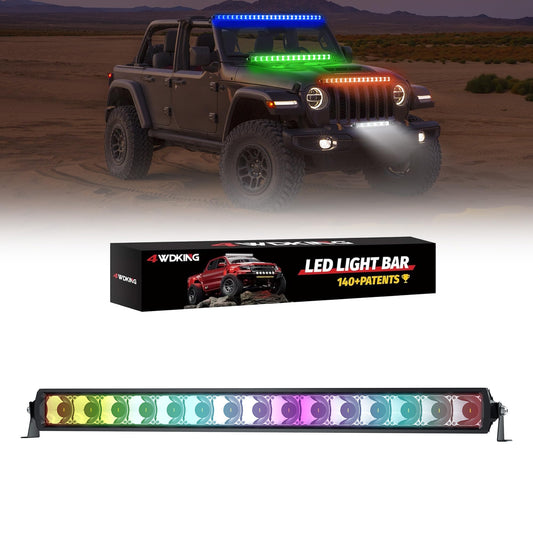 4WDKING RGB LED Light Bar for Pickup,32 inch Multi-Color Flood Spot Combo LED Fog Driving Pods IP68&IP69K Waterproof for Wrangler Jeep ATV UTV Cars Off Road Boat Lights
