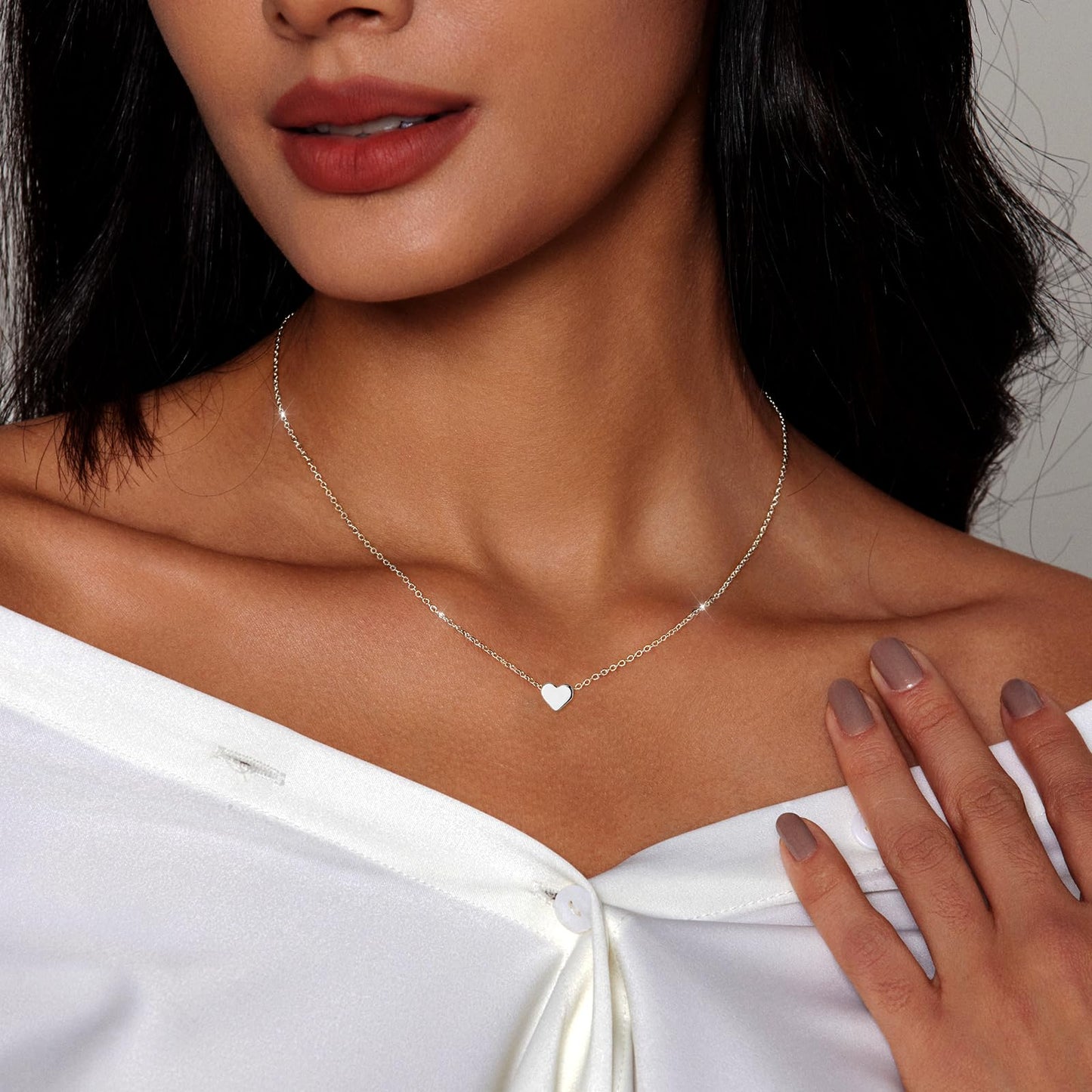 Zeffy Tiny Heart Necklace Sterling Silver Dainty Cute Heart Choker Necklaces Simple Love Heart Pendant Necklace Trendy Jewelry for Women