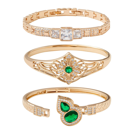 3 Pack 18K Gold Plated Bangles Bracelet Set for Women, Dainty Vintage Trendy Fashion Jewelry, Ideal Gift for Birthday Christmas Valentine's Day Mother's Day for Girlfriend Wife Mom Sister