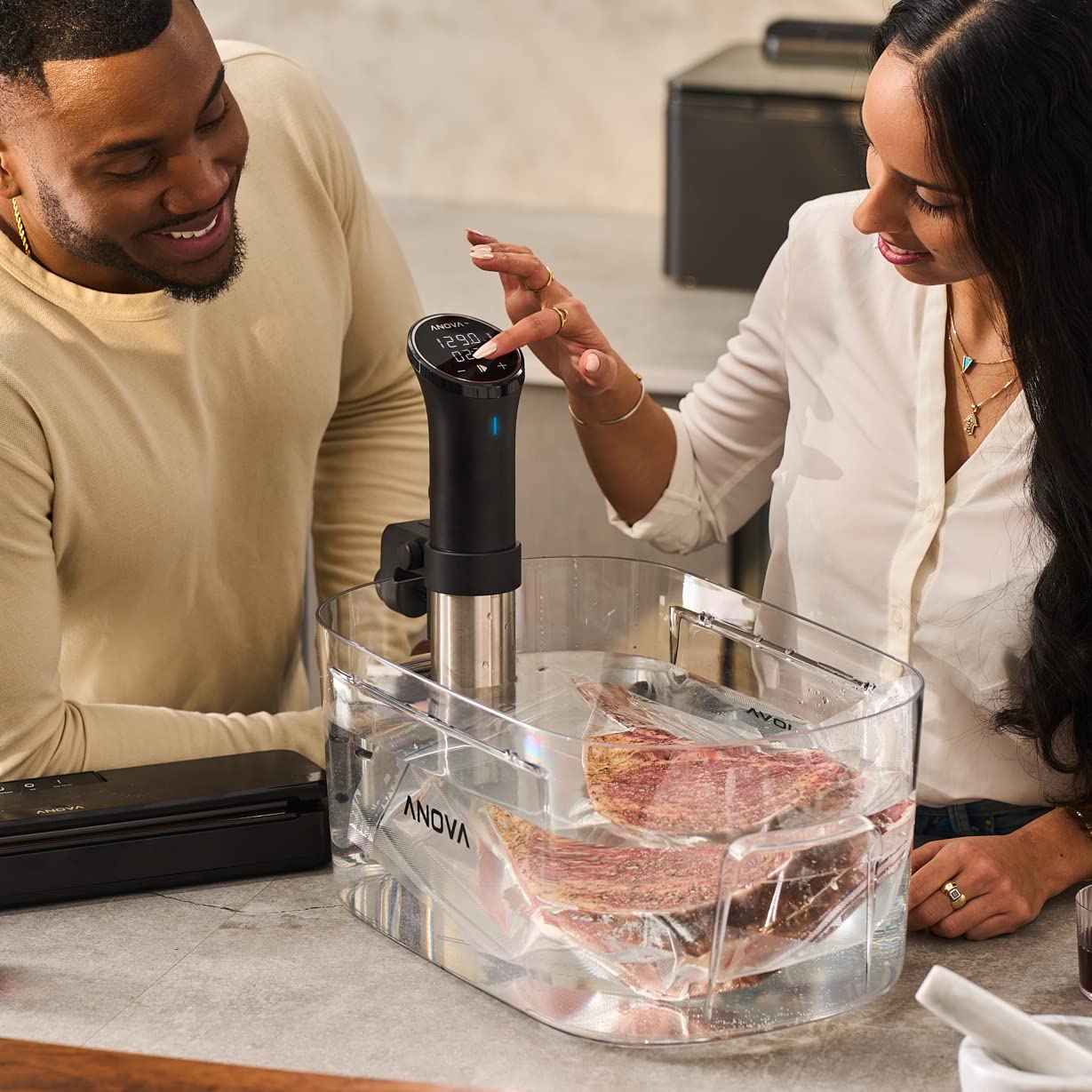 Anova Precision Cooker 3.0 & ANVS01-US00 Anova Precision Vacuum Sealer, Includes 10 Precut Bags, For Sous Vide and Food Storage