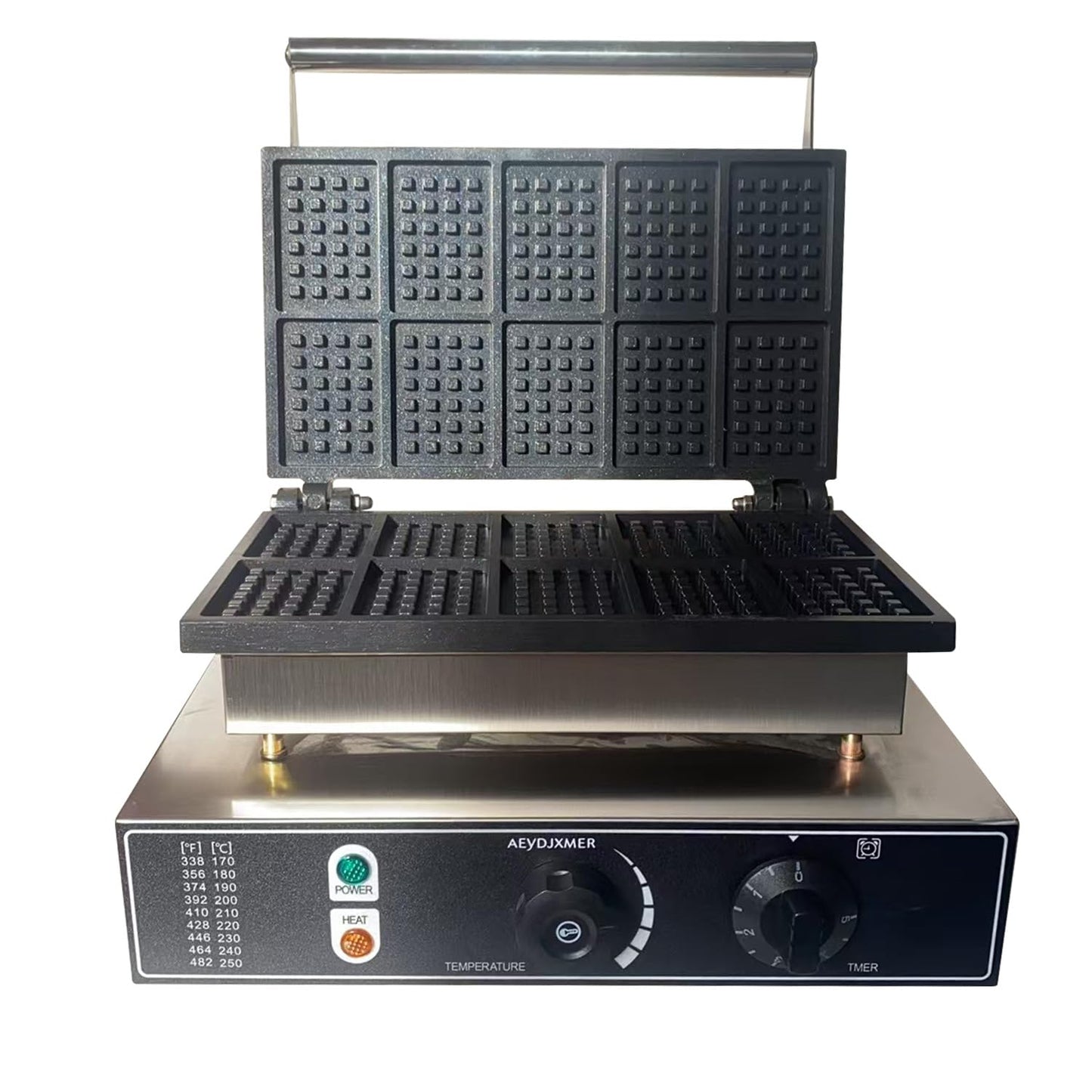 110V1650W Commercial Mini Square Waffle Maker, 10 Grids Waffle Baker Machine, Non-Stick,3.5 X 2.0" Belgian Waffle maker with Temp and Time Control, for Restaurant Bakeries Snack Bar Family.