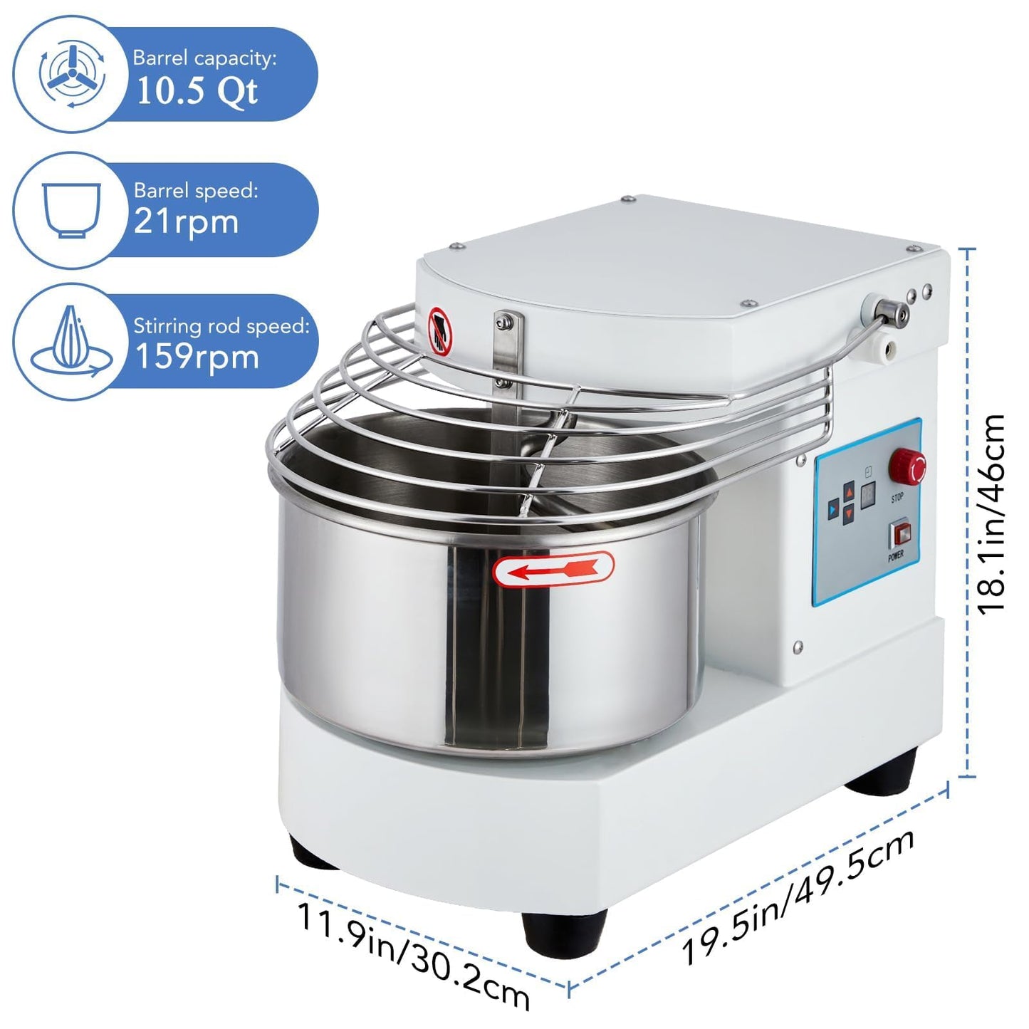 MilleLoom Household Stand Mixer, 10.5 Qt Touch Screen Dough Mixer Machine with Timer, Security Shield, 650W Dual Rotating Dough Kneading Machine Food-grade Stainless Steel Bowl for Restaurant Bakery