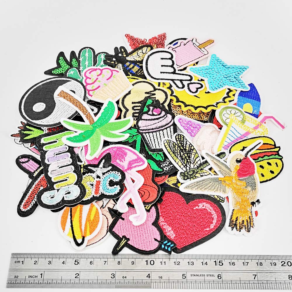 Niangzisewing Mix Lots Bulk 50pcs Iron on Patches sew on Patches Craft Embroidery Patch Motif Clothes Jackets Hats Backpacks Jeans Kids Butterfly Hearts (Mix, from 1" to 3")