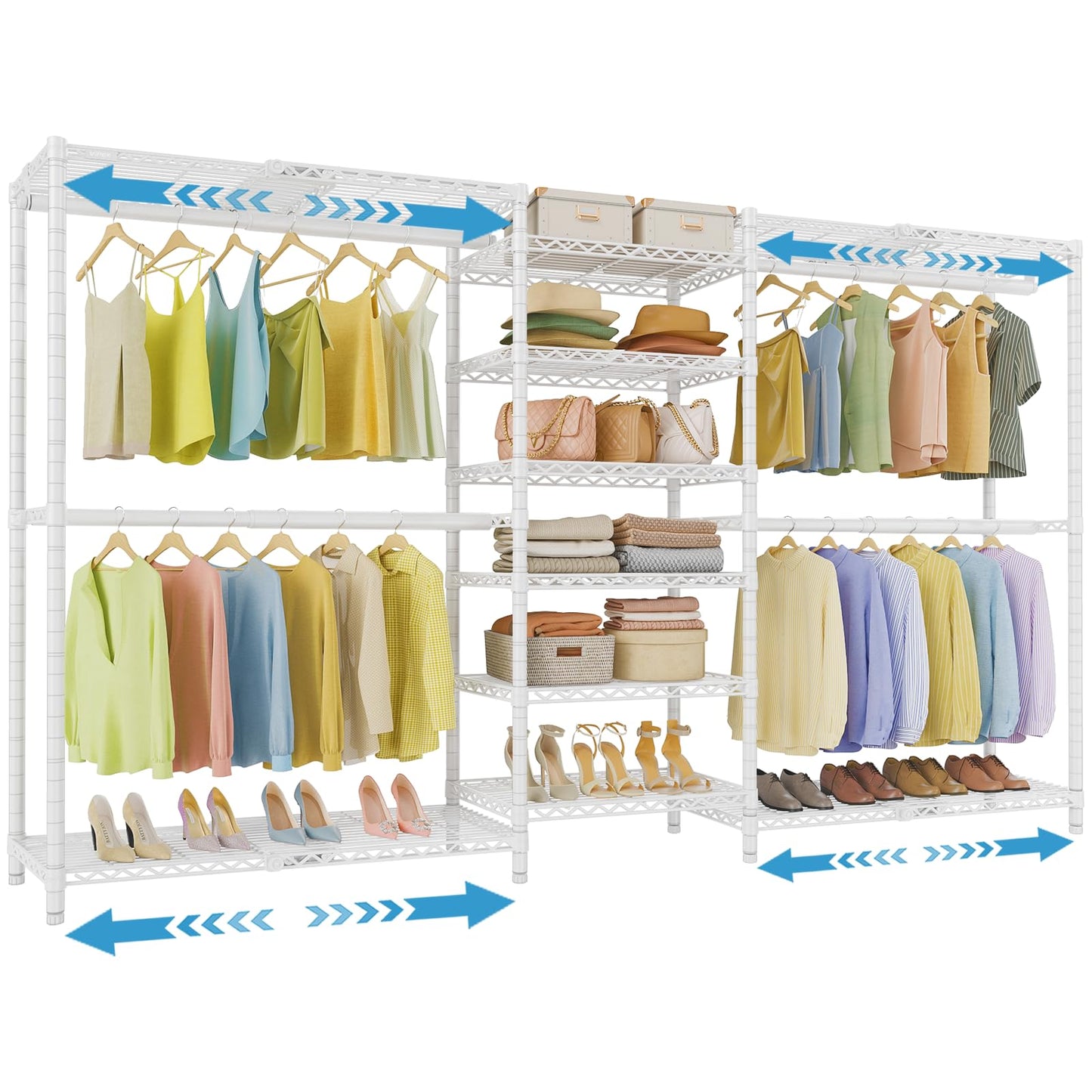 VIPEK X3 Plus Large Expandable Closet Rack Adjustable from 5'10" to 8'8" with Extendable Shelves and Hanger Rods, Freestanding Clothing Racks Modular Closet Systems Wardrobe, Max Load 1360LBS, White