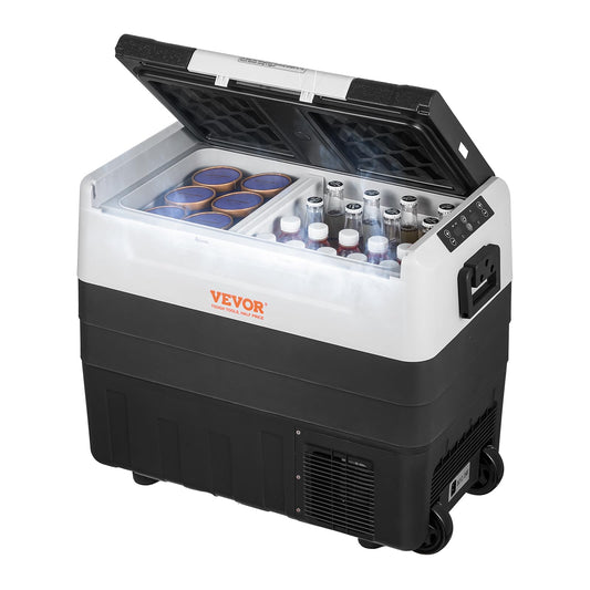 VEVOR Car Refrigerator, 12 Volt Car Refrigerator Fridge, 58 QT/55 L Dual Zone Portable Freezer, -4℉-50℉ Adjustable Range, 12/24V DC and 100-240V AC Compressor Cooler for Outdoor, Camping, Travel, RV