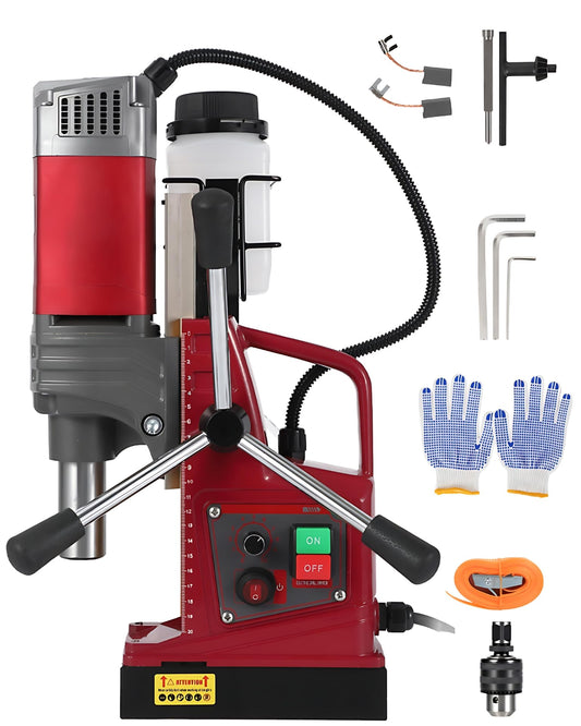 GarveeTech Mag Drill Press, 1.57" Boring Diameter, 820 RPM, 2922 Lbf/13000N, 1450W, Portable Magnetic Drill Kits with Adapter & 10-Speed, Double Dovetail, Electric Drilling Machine for Home Industry