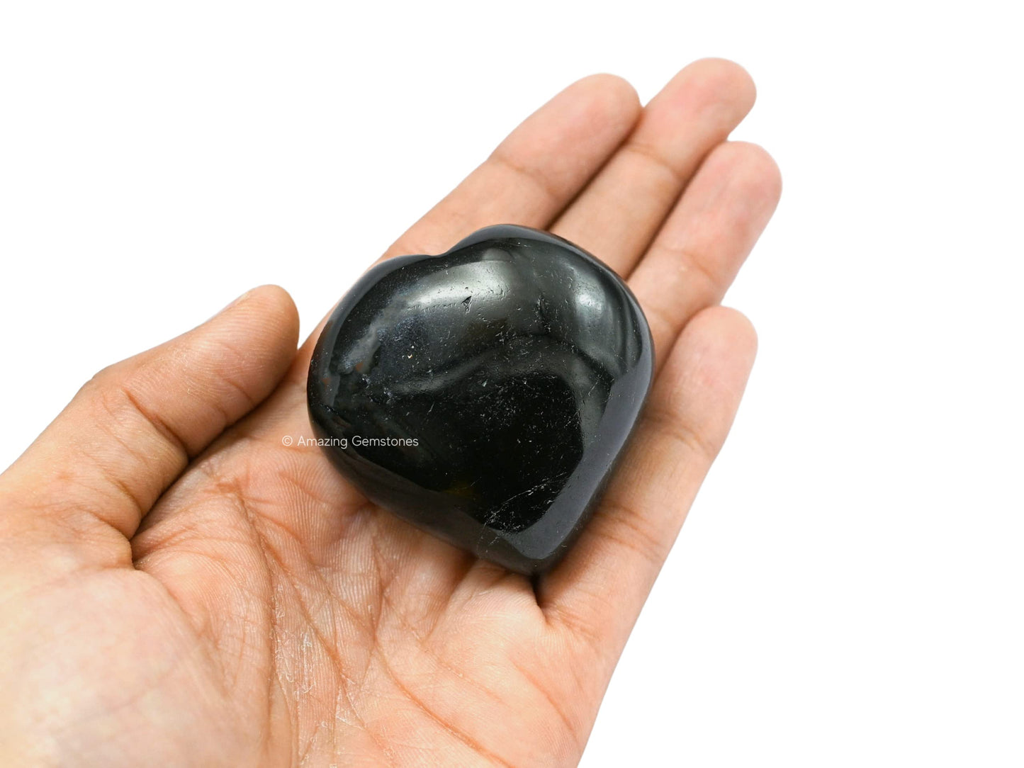 Amazing Gemstone Natural Black Tourmaline Crystal Heart Palm Stone - Pocket Massage Worry Stone for Natural Body Chakra Balancing, Reiki Healing and Crystal Grid