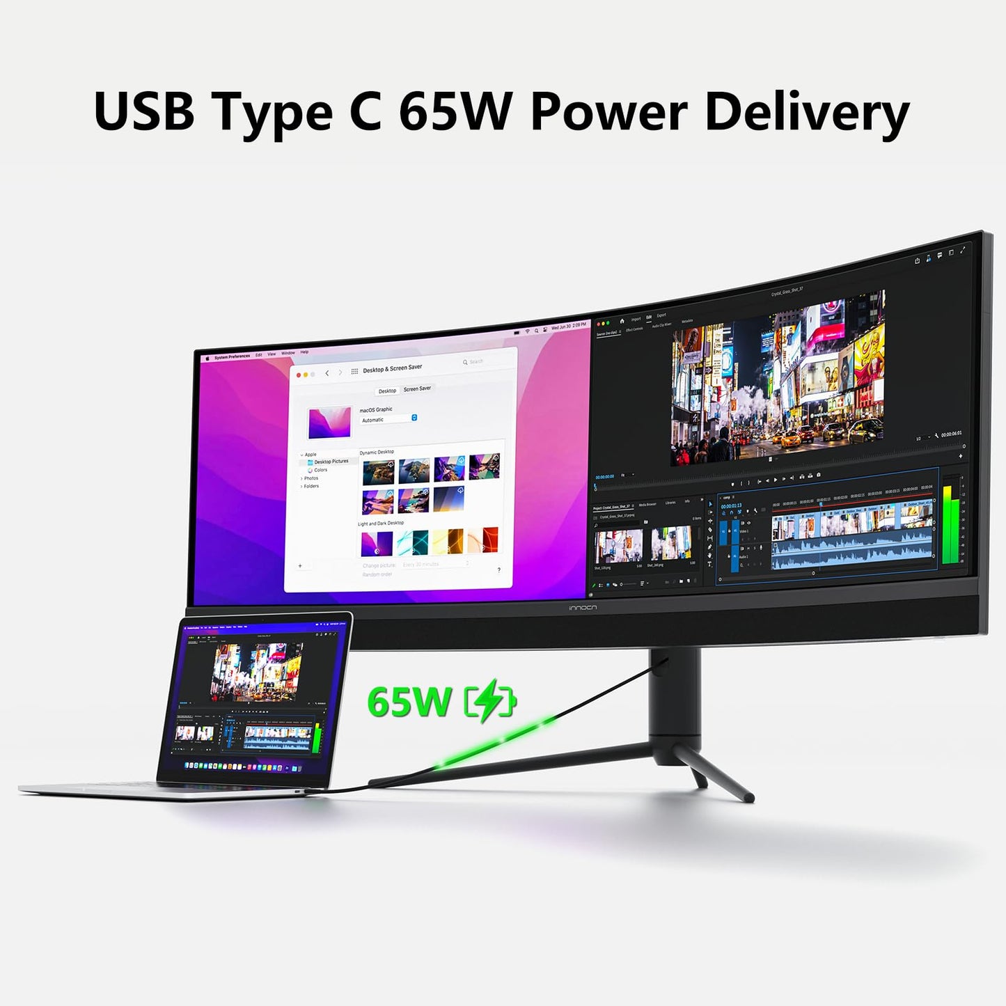 INNOCN 45" 5K2K 5120 x 1440P 120Hz Curved Ultra Widescreen Monitor, R1500, HDR400, USB C 65W, PIP/PBP Screen Split, Gaming, Editing, Productivity, AI Workflow, Speaker, Adjustable Mountable Stand