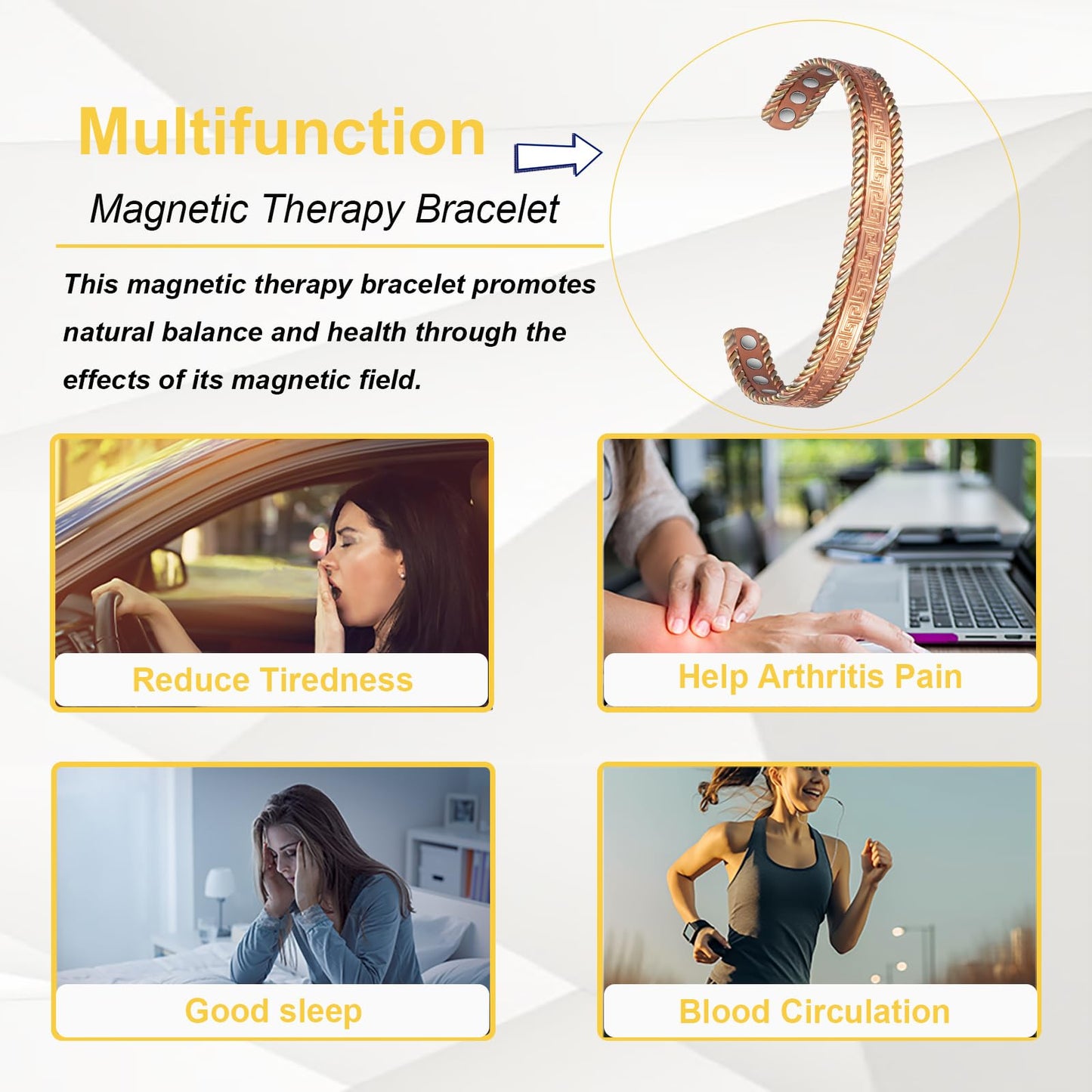 EnerMagiX Copper Bracelets for Men Women for Arthritis,6.69in Pure Copper Adjustable Retro Fashion Magnetic Bracelet, Magnetic Jewelry Present(2047)