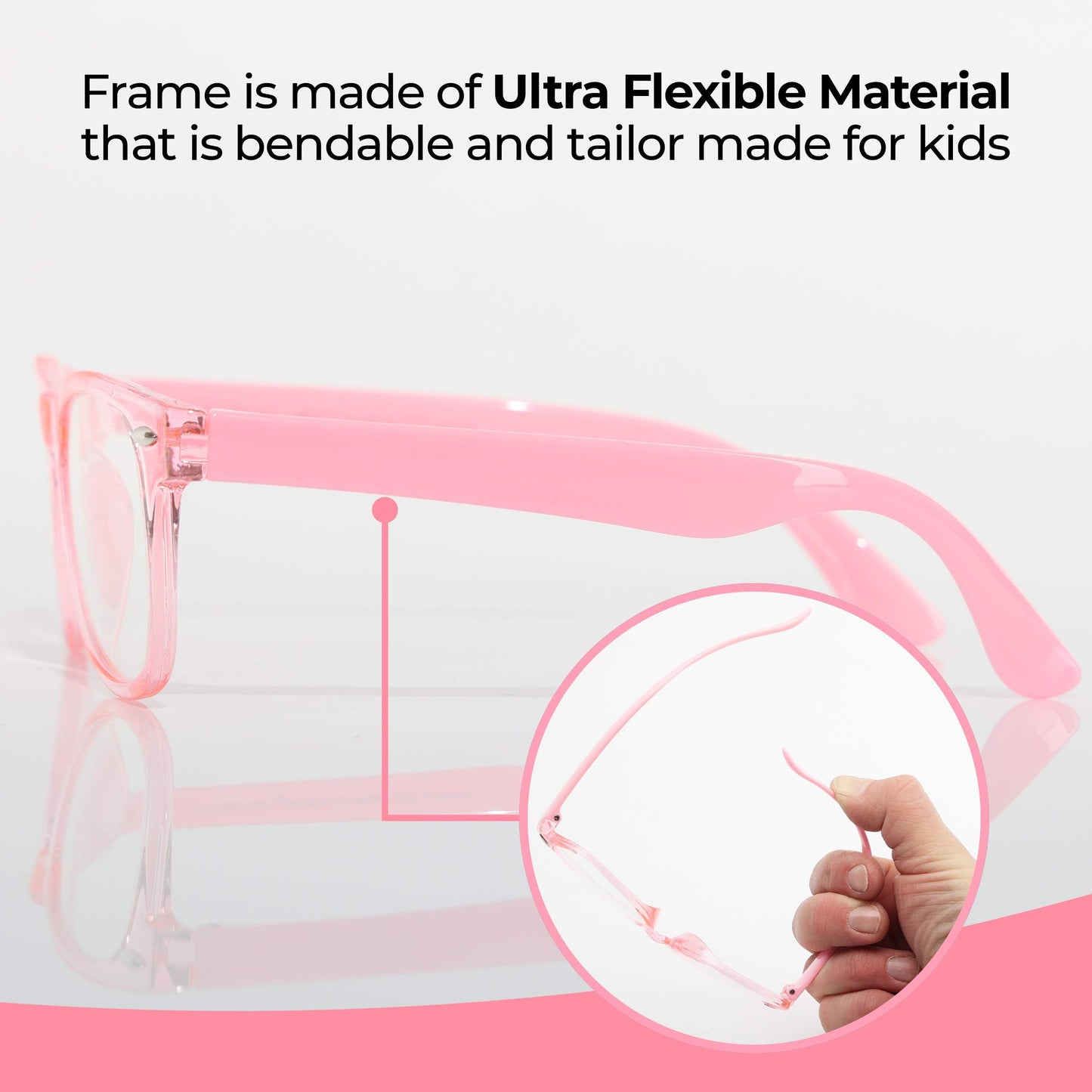 GALVANOX Kids Fake Glasses - Non Prescription Clear Lens Eyeglasses, TR90 Frame with Shatterproof Lenses (Suitable for Children Ages-3-12) Pink