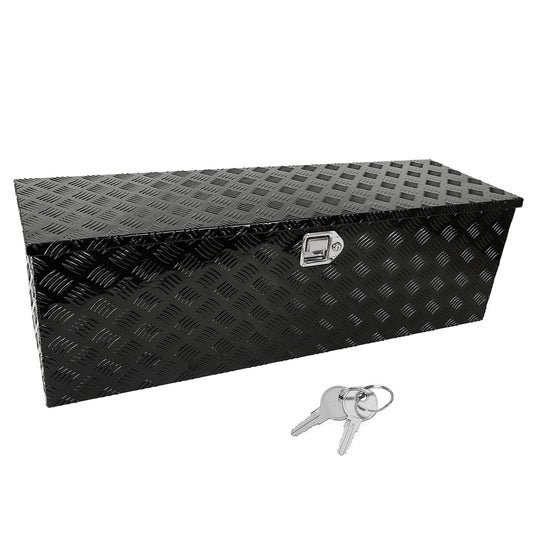 confote 49" Heavy Duty Aluminum Stripes Plated Tool Box Pick Up Truck Bed RV Trailer Toolbox Waterproof Square Storage Organizer with Side Handle, Lock with Keys -49"x 15"x 15"，Black