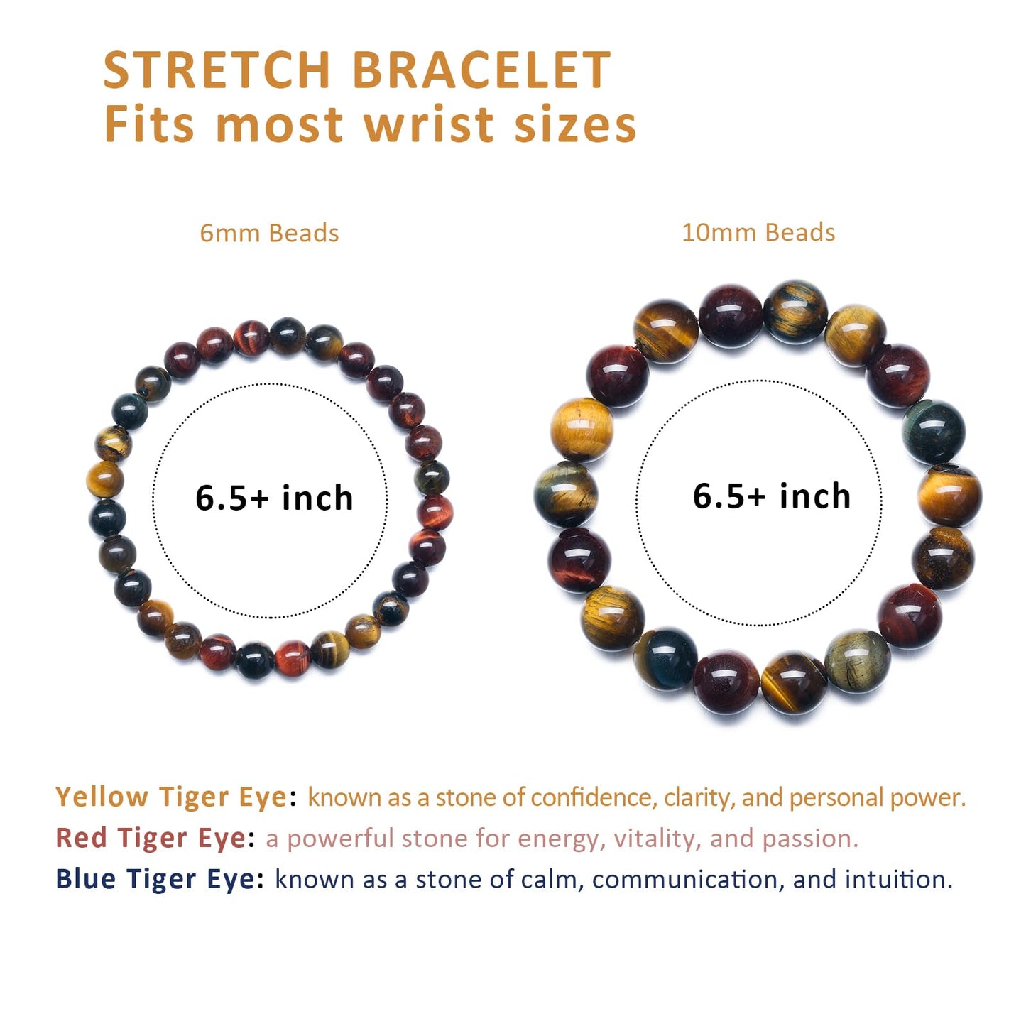 Tiger Eye Bracelets for Women Men, Triple Protection Chakra Beaded Bracelet, Relax Anxiety Healing Crystal Jewelry for Balance, Natural Gemstones Bracelets Gifts for Women Birthday (6MM)