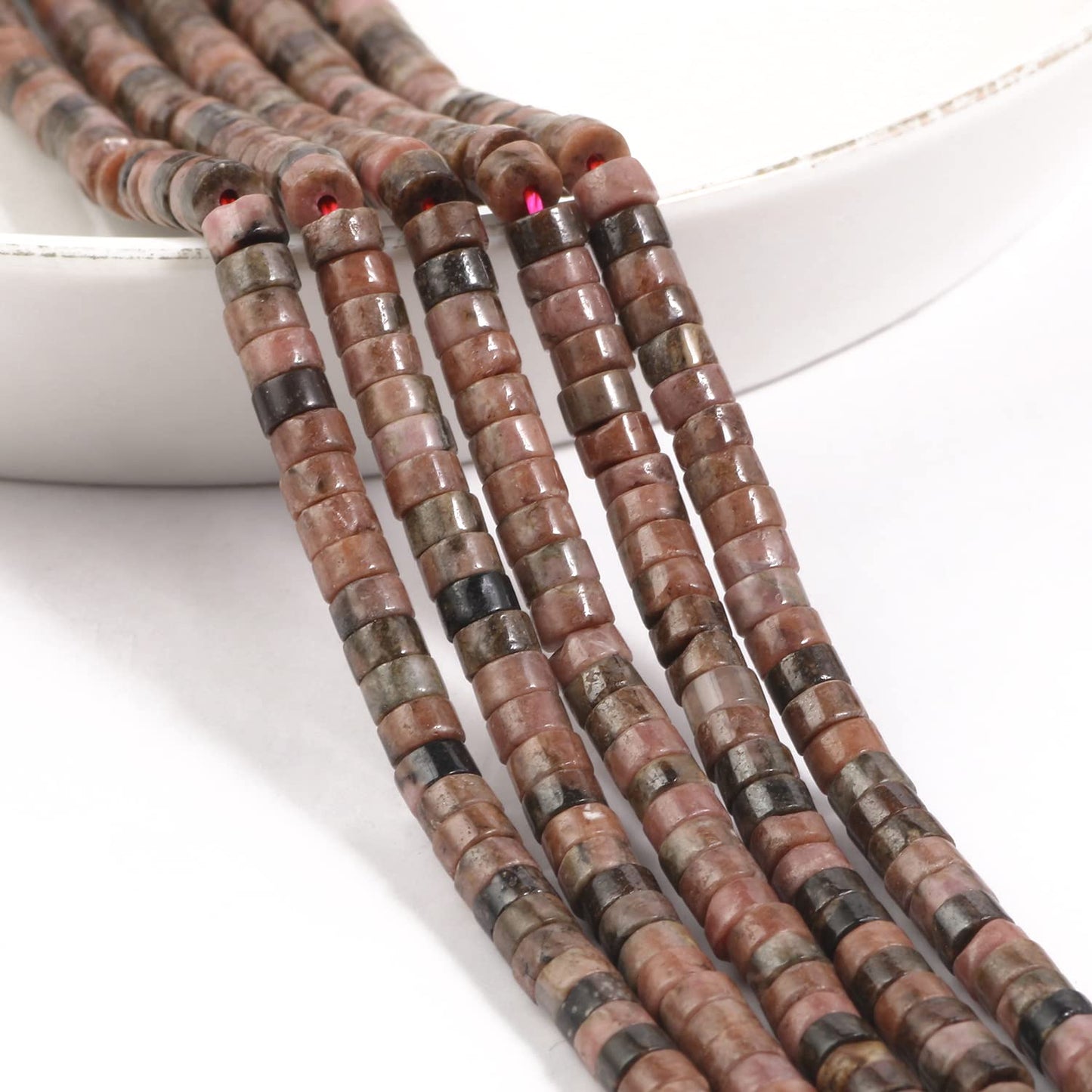 NITOPUPU 150Pcs 4×2mm Natural Rhodonite Spacer Stone Beads for Jewelry Making Supplies, Loose Semi Flat Round Gemstone Tube Beads for Bracelets DIY Crafts