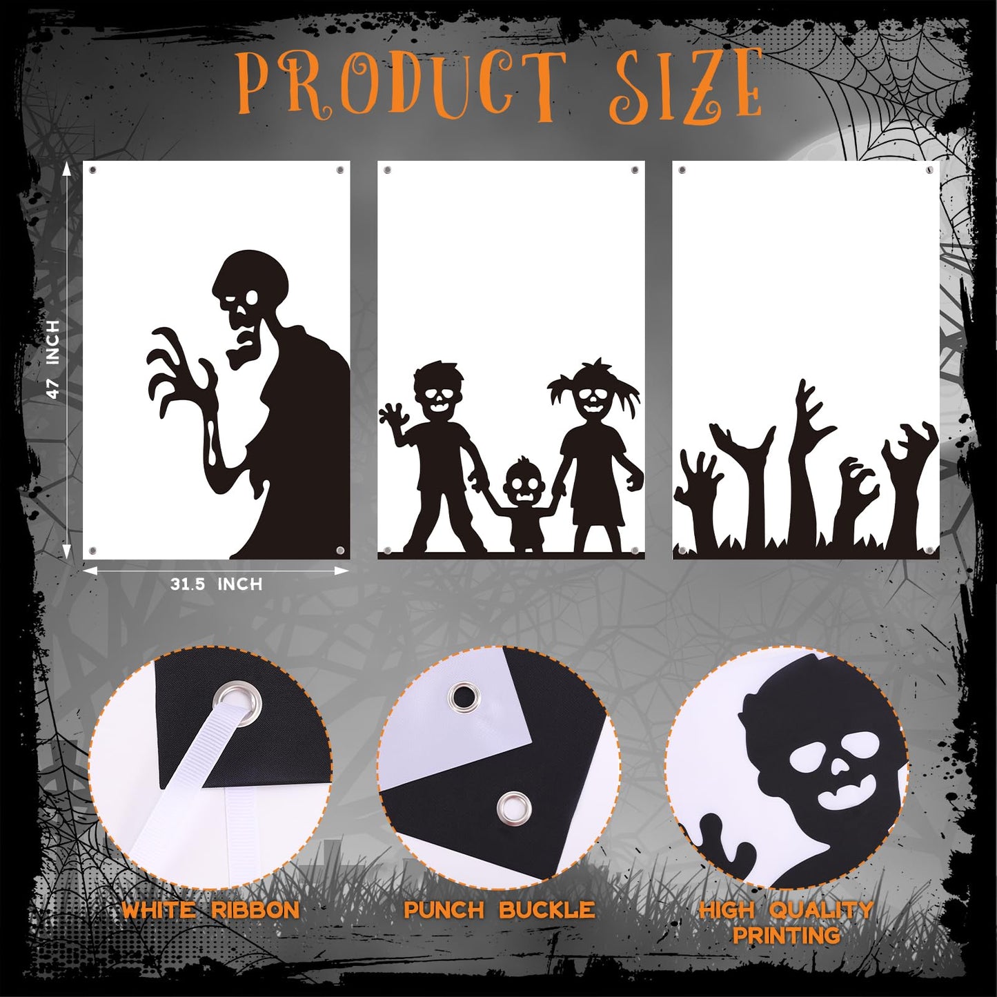 FYSUIMU 3Pcs Halloween Window Decor Large Scary Clings Fabric Decoration 47 x 31.5 Inch Black Zombie Arm Spooky Monster Window Silhouette Cover for Wall Garage Home Indoor Outdoor Trick or Treat Party