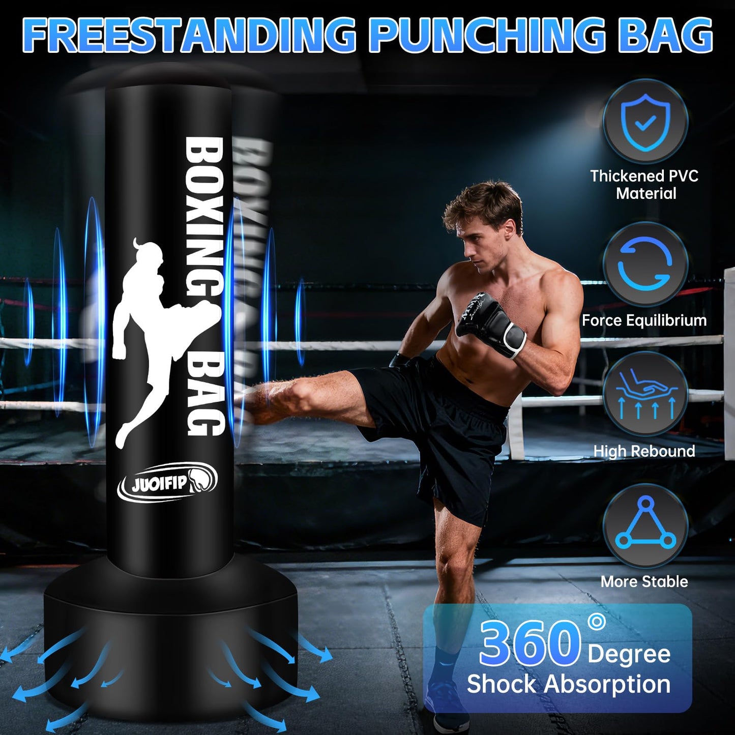 Freestanding Punching Bag for Adults, Boxing Bag with Stand Kicking Bag with Boxing Gloves, Electric Air Pump, Rope, Exercise Band and Accessories, Adult Kickboxing Bags for Beginners Training MMA