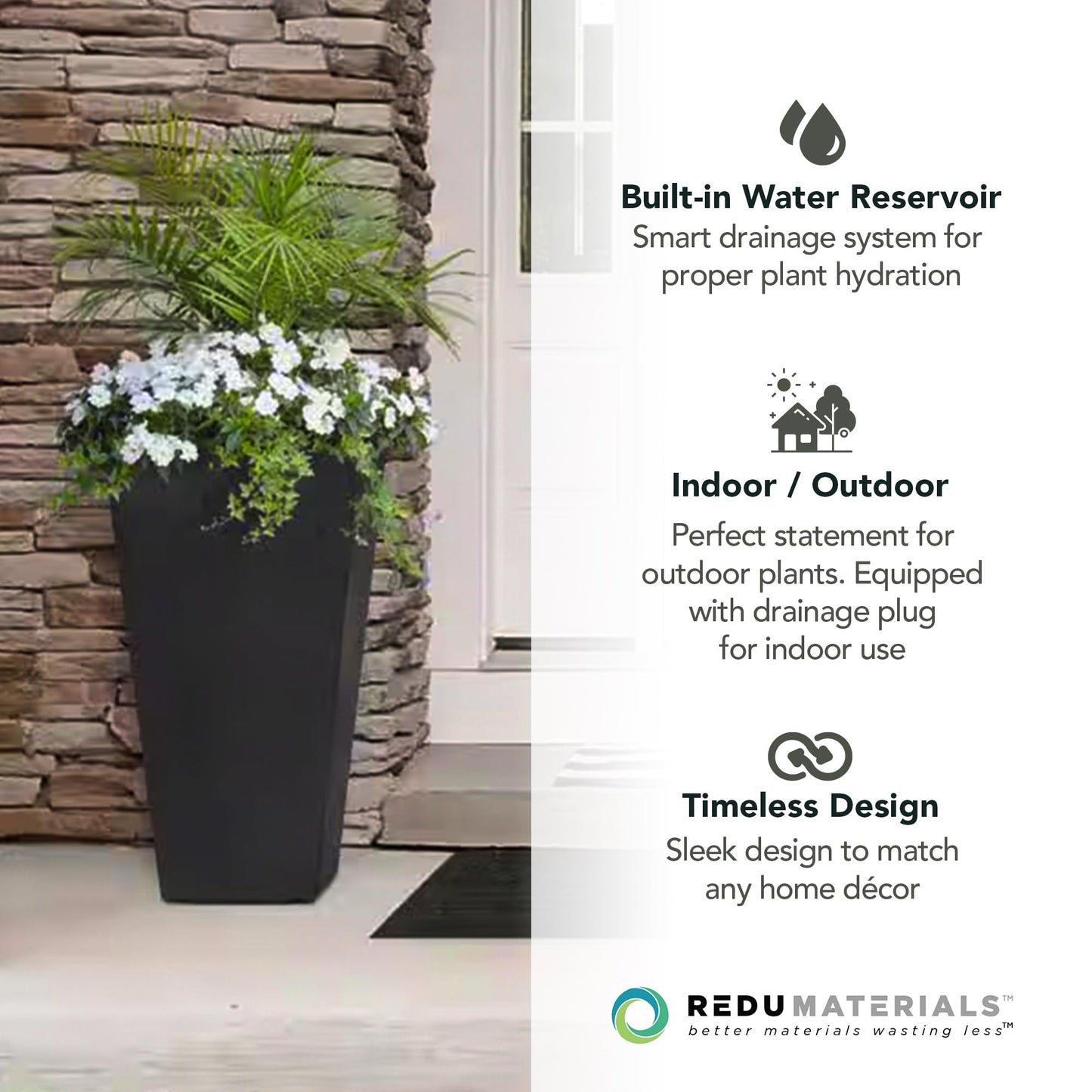 Tierra Verde 2-Pack Indoor & Outdoor Self-Watering Square Planters, Large, Sonata, Black - Planter Containers for Plants and Flowers - Gardening and Landscaping Accessories