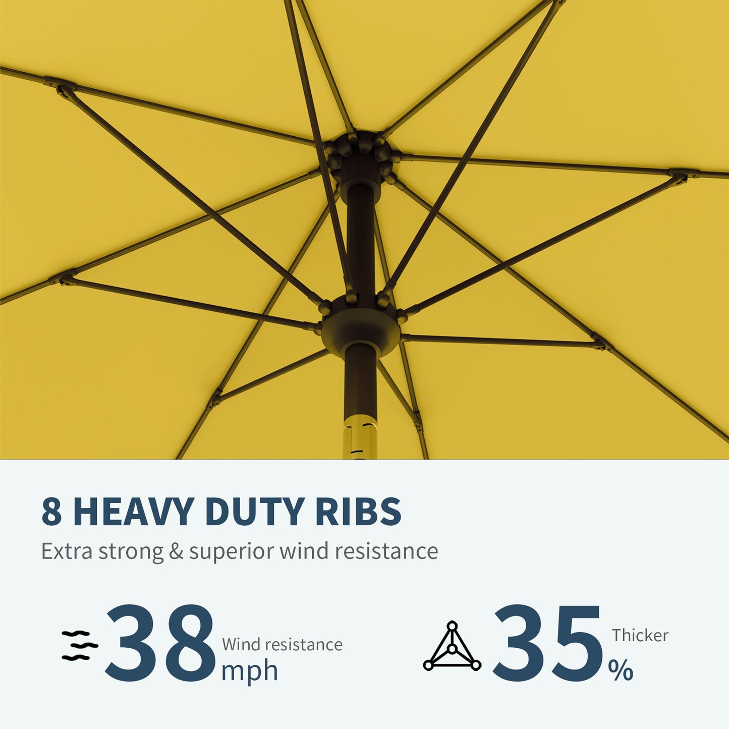 PatioKingdom Auto-Tilt 9FT Patio Umbrella Outdoor with 8 Sturdy Fiberglass Ribs,Market Table Umbrella for Pool,Backyard,Deck and Garden(Yellow)