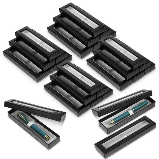 30 Pack Empty Pen Gift Box with Clear Lid, Pen Display Case Pencil Gift Box Black Cardboard Collection Case with Cushion, Ballpoint Jewelry Gifts Boxes for Birthday Business Office Supplies