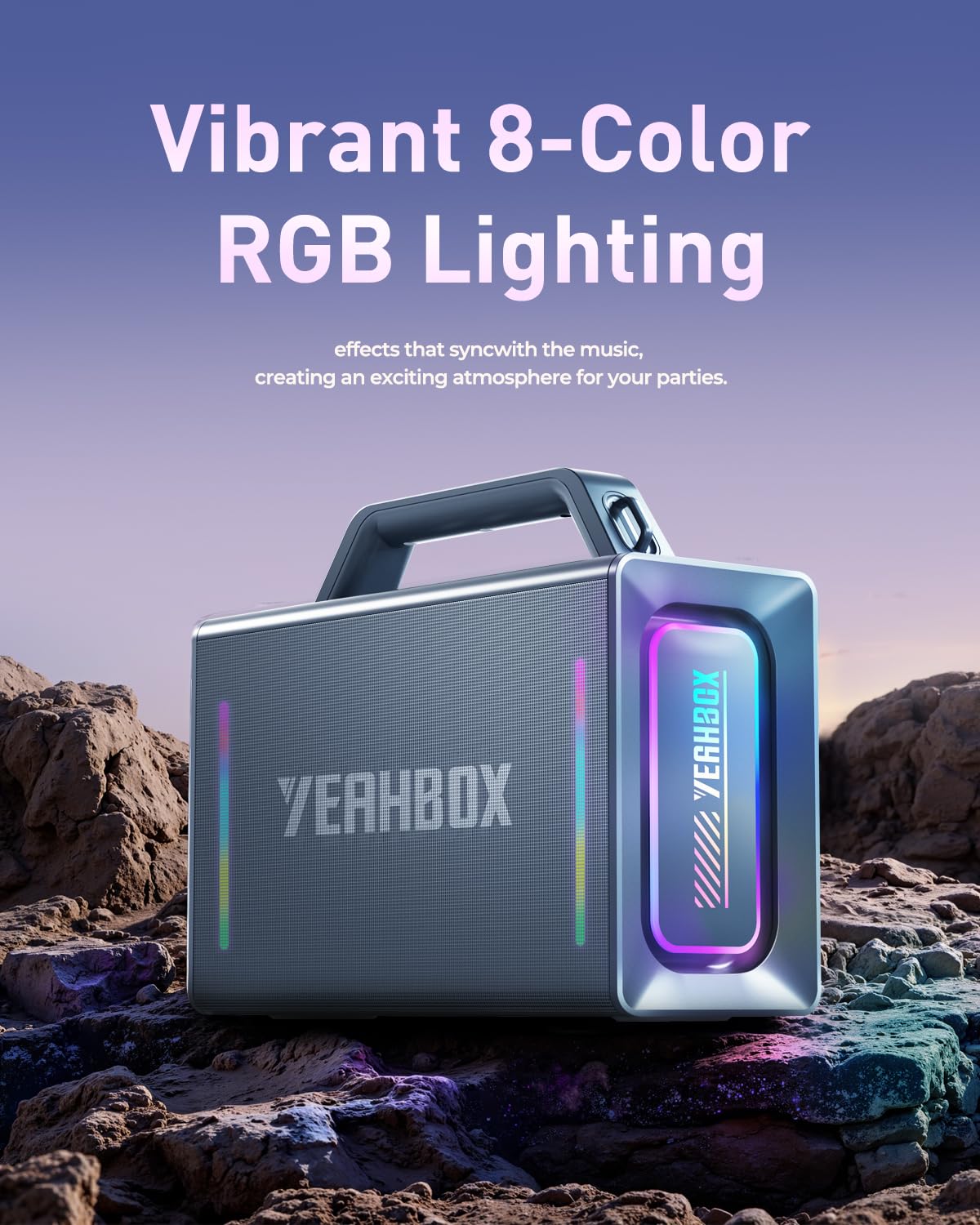 Yeahbox Thunder 500 Party Speaker – 200W Max Power Bluetooth PA System with Dual Wireless Microphones, DSP Sound Card, LED Lights & 10H Playtime, Portable for Outdoor, Home, and Events