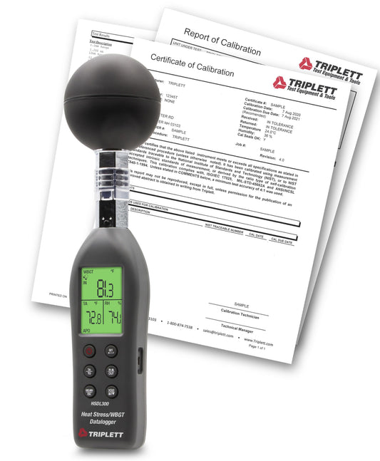 Triplett HSDL300 Indoor/Outdoor Heat Stress WBGT (Wet Bulb Globe Temperature) Datalogger with Certificate of Calibration to NIST
