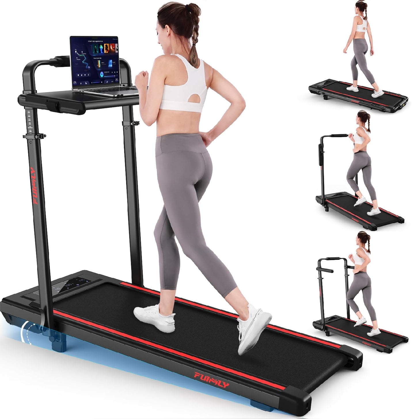 Walking Pad Treadmill with Removable Desk Workstation, 15% Incline Treadmill with Handle Bar, Foldable Treadmills Under Desk, Adjustable Height, 400 lbs+ Capacity, Walking or Running for Home Office