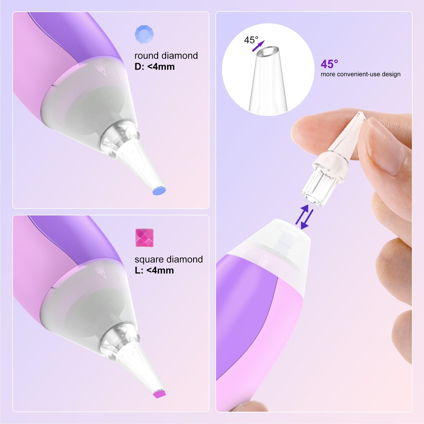 Electric Diamond Art Pens with Light, Diamond Art Kits for Adults, Wireless, Rechargeable, 3 Brightness Levels, Ergonomic Grip and Extra Tips, Quiet Suction Diamond Painting Pen