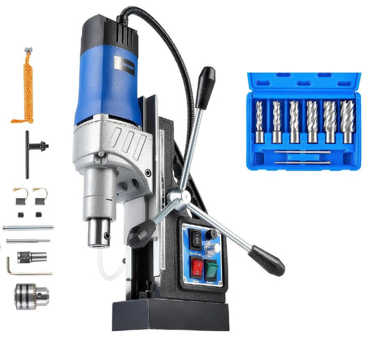 ZELCAN Mag Drill Press, 1550W Portable Magnetic Drill Press with 2" Boring Diameter Bundle with Annular Cutter Set, 6pc Mag Drill Bit Kit with 2" Cutting Depth