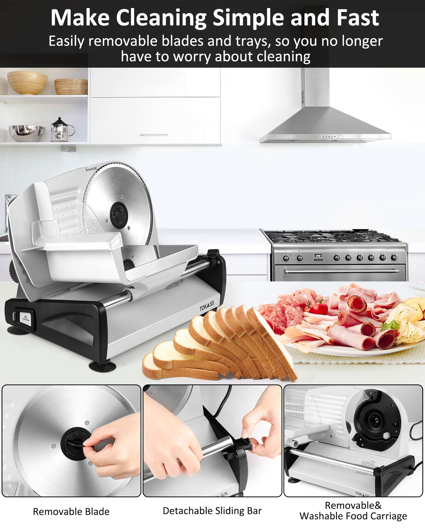 200W Meat Slicer Machine for Home Use,Deli Slicer with 2 Removable 7.5'' Stainless Steel Blades,Adjustable Dial for 0-15mm, Electric Food Slicer for Meat, Cheese, Bread,Child Lock,Easy to Clean,gift