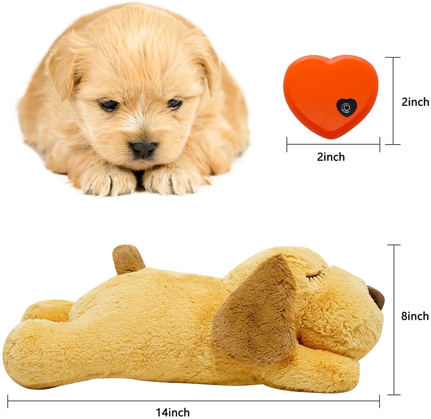 HonourHope Dog Heartbeat Toy (Dog Yellow, Medium) - Plush Pet Calming Toy with Simulated Heartbeat and Heat for Anxiety Relief, Behavioral Training Aid for Puppy Dog Cat
