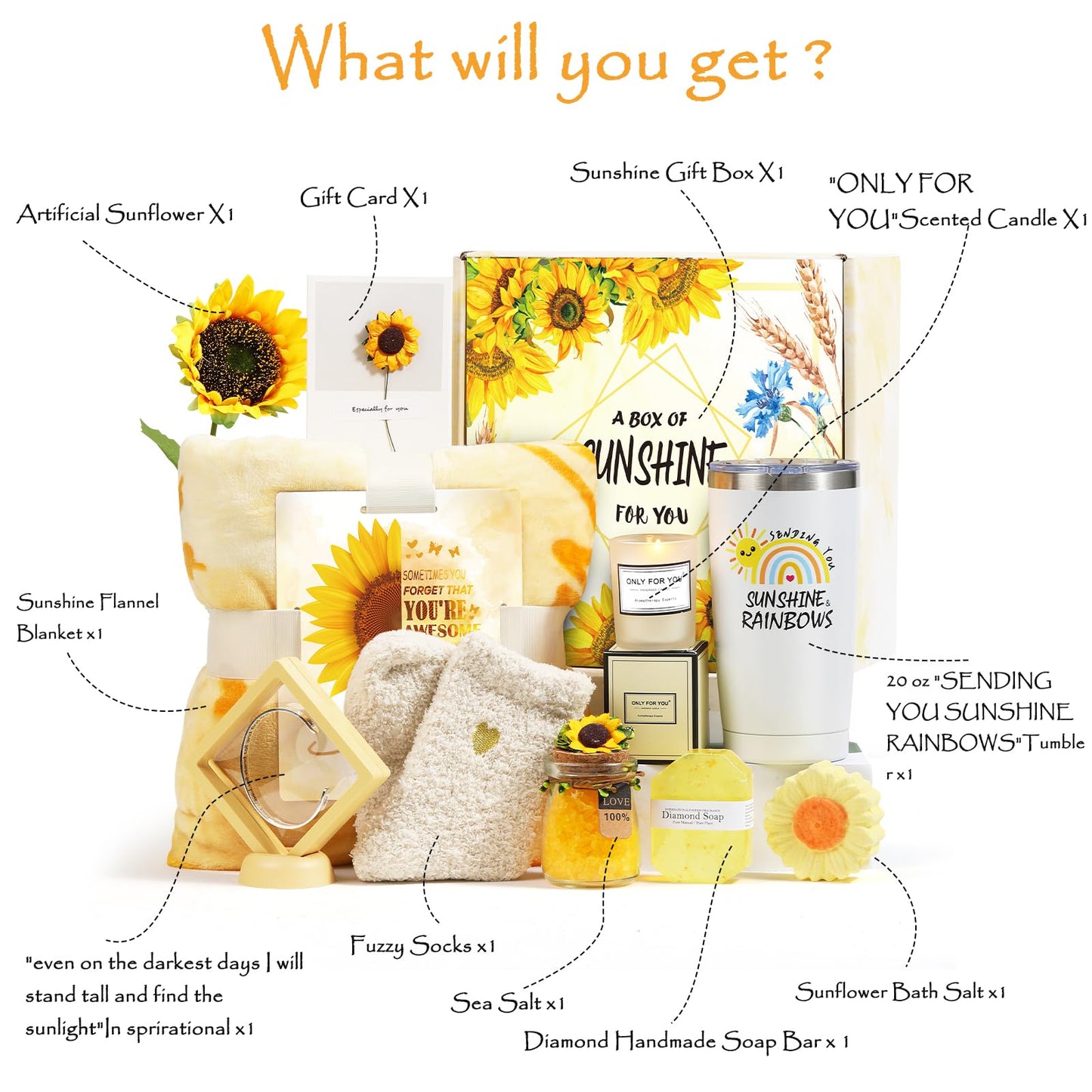 Sending Sunshine Gifts for Women, Sending Sunflower Gift for Mom, 10 Pcs Spa Gifts for Women, Birthday Gift Sets, Unique Holiday Gift Basket for Mom, Wife, Sister, her, Girl Friend